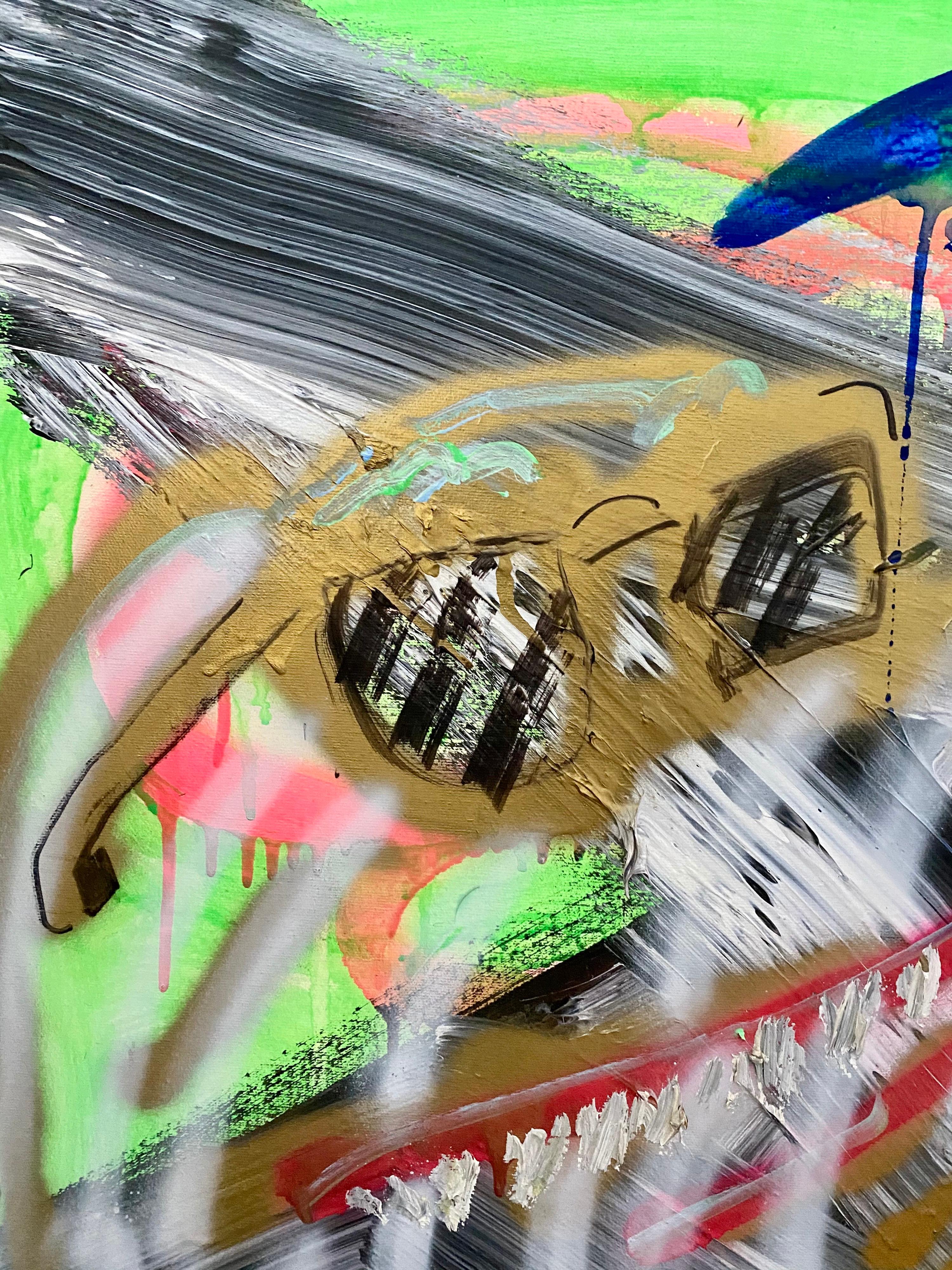 Técnica mixta Pintura al óleo y pintura en spray Pintura abstracta Autorretrato - Painting de Kadar Brock
