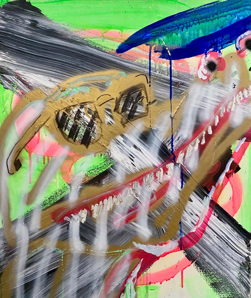 Mixed Media Oil Painting and Spray Paint Abstract Painting Selbstportrait