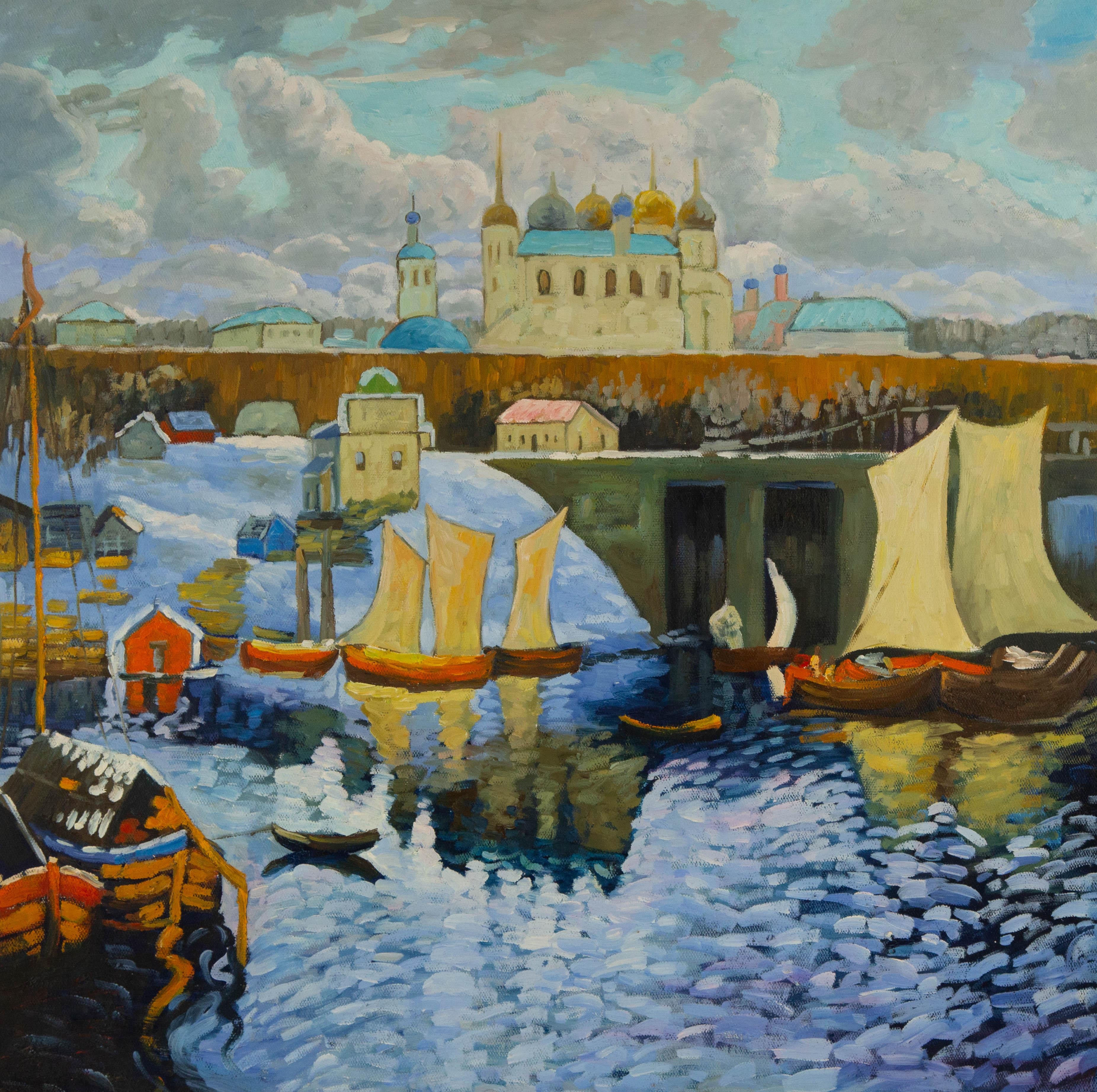 KaDi Pan Paisaje Original Óleo Sobre Lienzo "Por encima del río"
