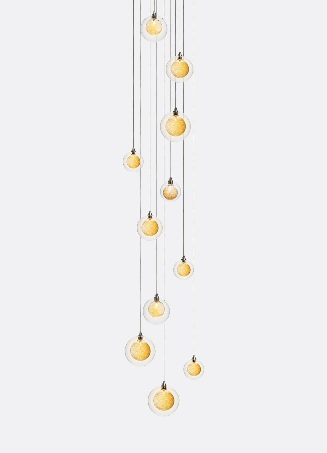 American Kadur Drizzle 11, Mixed Blown Glass Pendant Foyer Chandelier by Shakuff For Sale