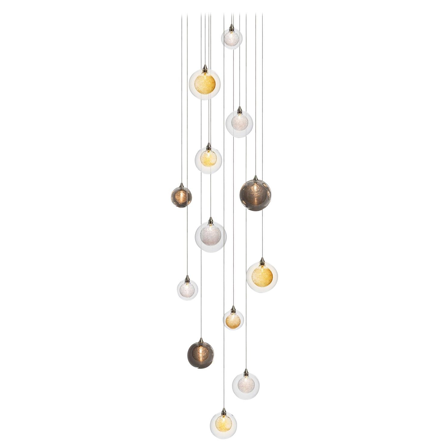 Kadur Drizzle 13, Mixed Blown Glass Pendant Foyer Chandelier by Shakuff For Sale