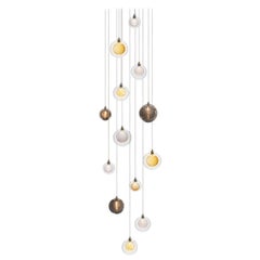 Kadur Drizzle 13, Mixed Blown Glass Pendant Foyer Chandelier by Shakuff