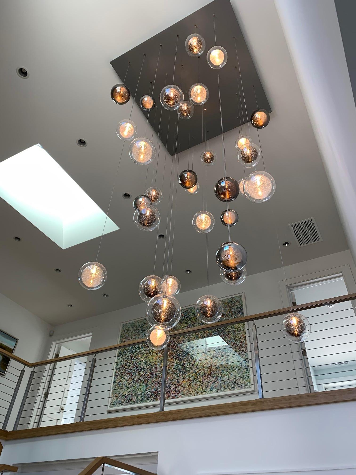 Kadur Drizzle 18, Mixed Blown Glass Pendant Foyer Chandelier by Shakuff In New Condition For Sale In Brooklyn, NY