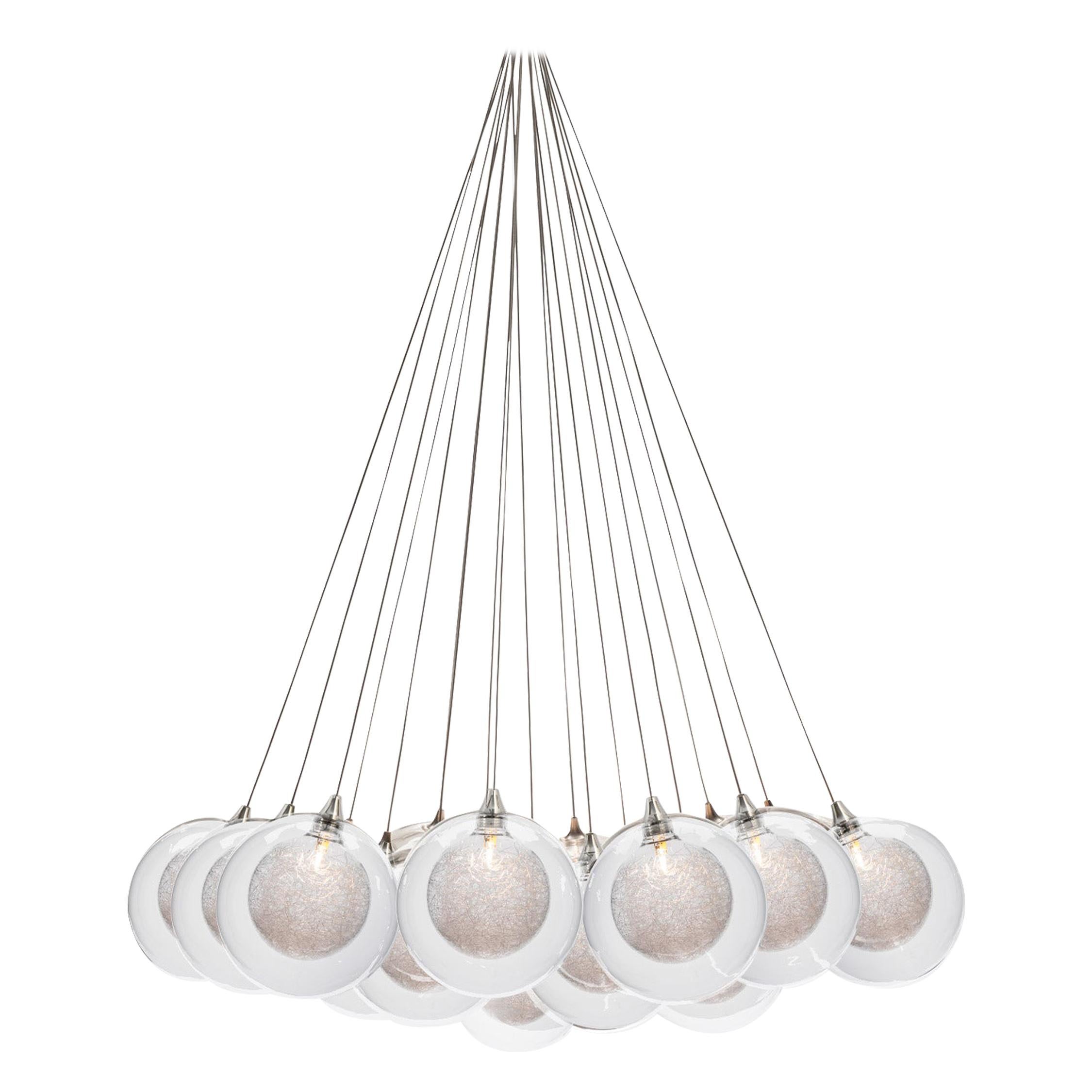 Kadur Drizzle 19 Cluster, Four Inch Blown Glass Livingroom Chandelier by Shakuff For Sale