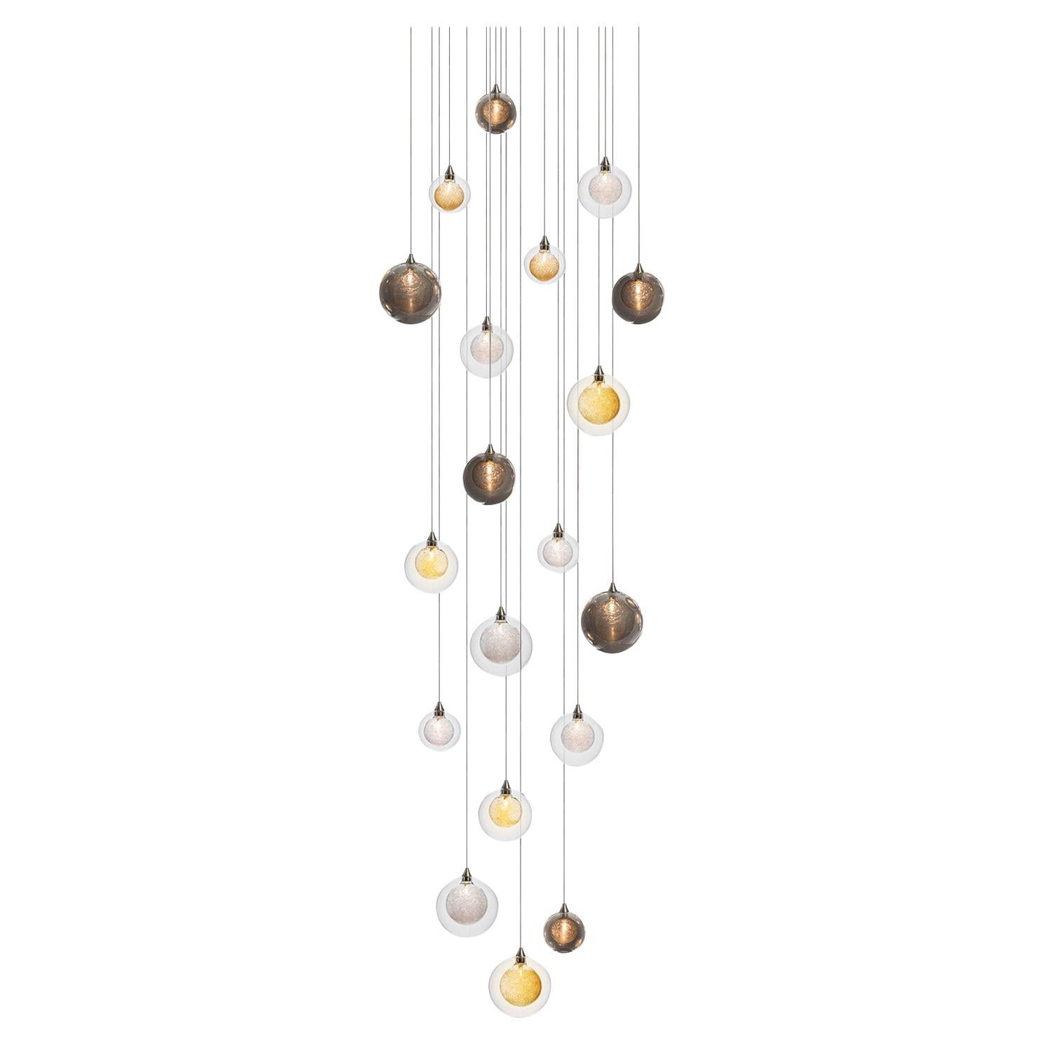 Kadur Drizzle 19, Mixed Blown Glass Pendant Foyer Chandelier by Shakuff