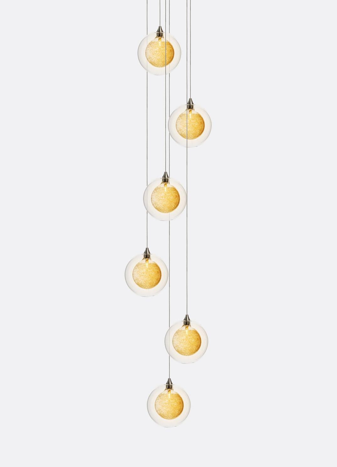 Modern Kadur Drizzle 6, Eight Inch Blown Glass Pendant Foyer Chandelier by Shakuff For Sale