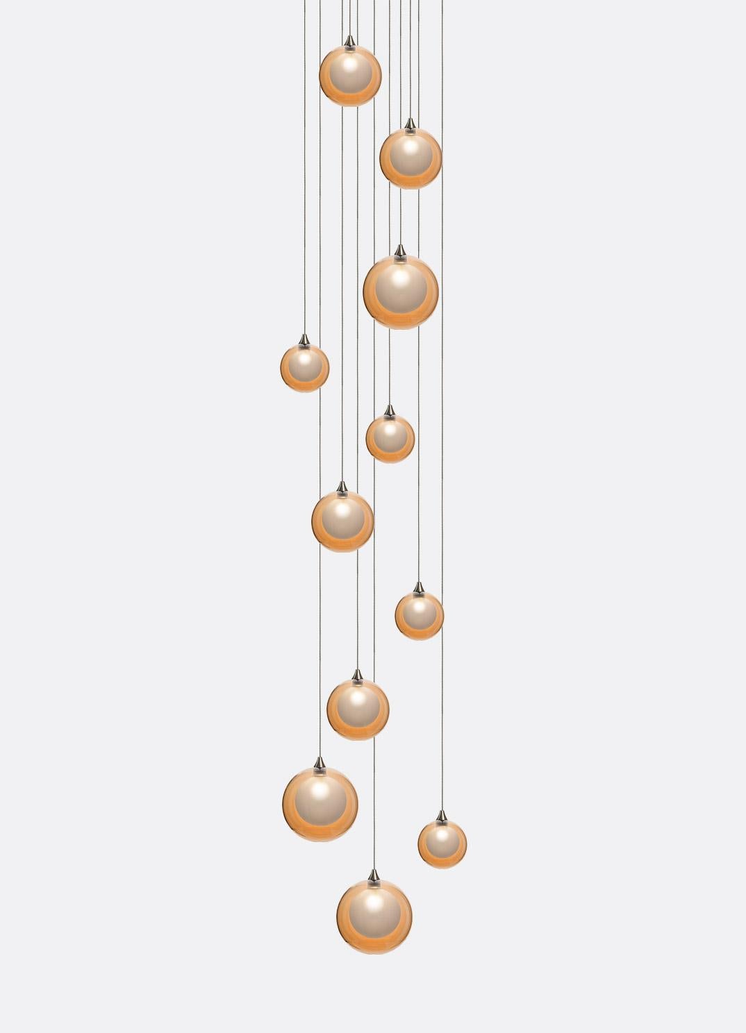 American Kadur Frost 11, Blown Mixed Sized Glass Foyer Chandelier by Shakuff