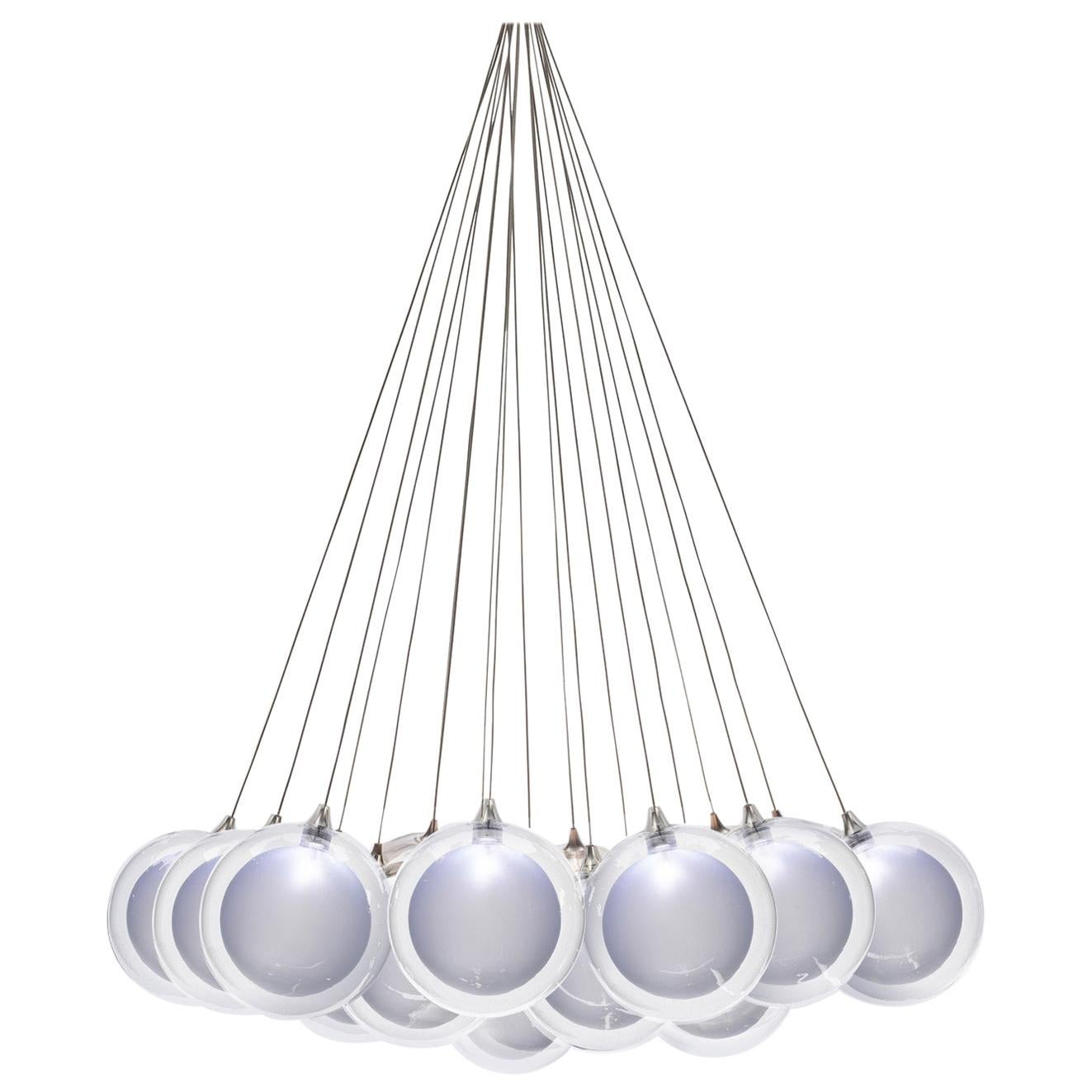 Kadur Frost 19 Cluster, 5" Dia Blown Glass Livingroom Chandelier by Shakuff For Sale