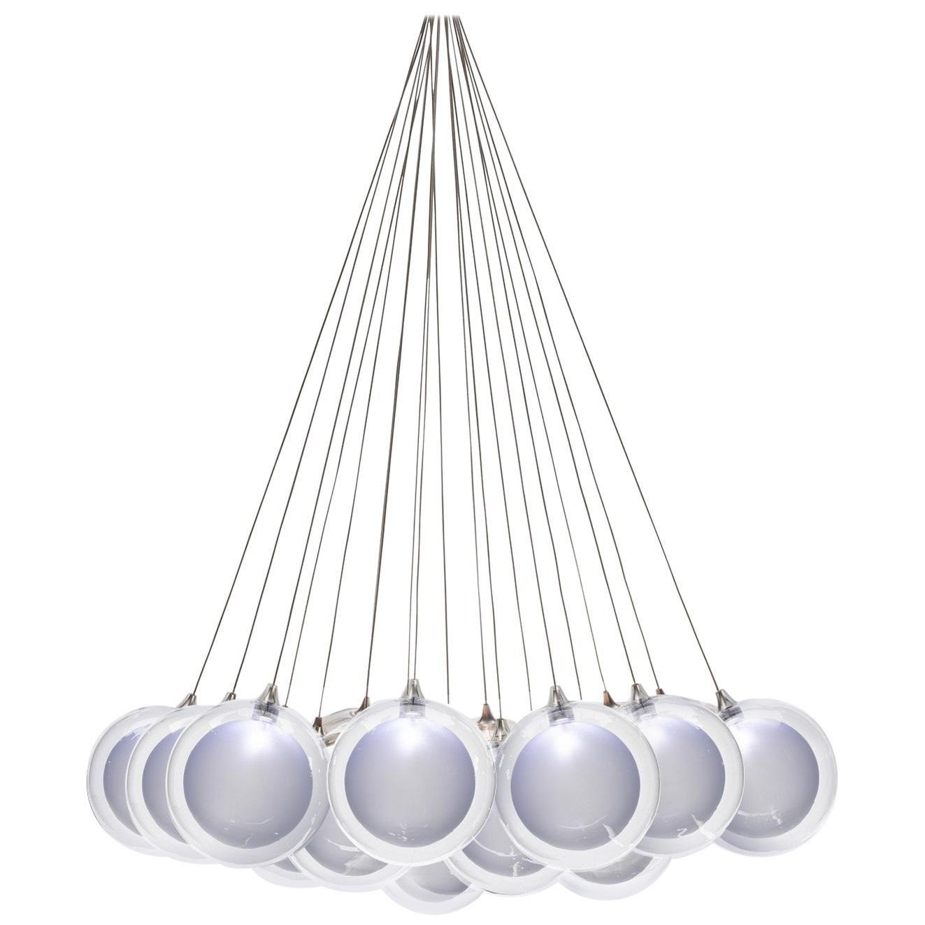 Kadur Frost 19 Cluster, 6" Dia Blown Glass Livingroom Chandelier by Shakuff For Sale