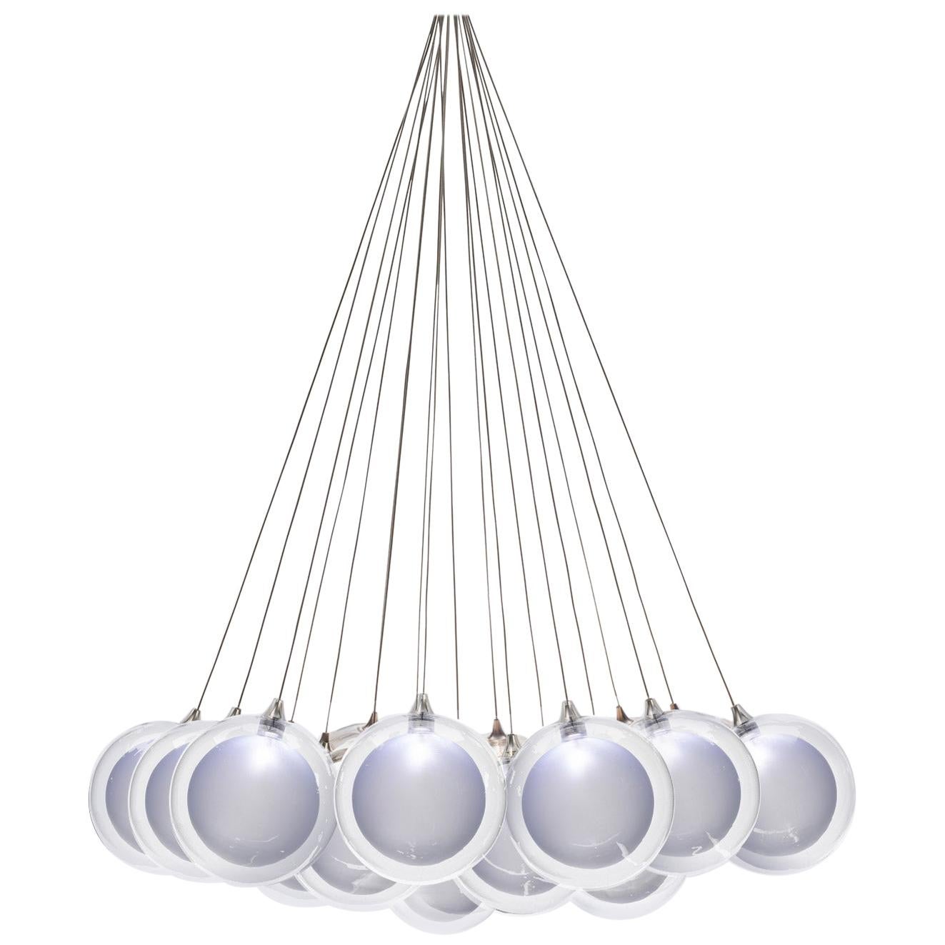 Kadur Frost 19 Cluster, 7" Dia Blown Glass Livingroom Chandelier by Shakuff For Sale