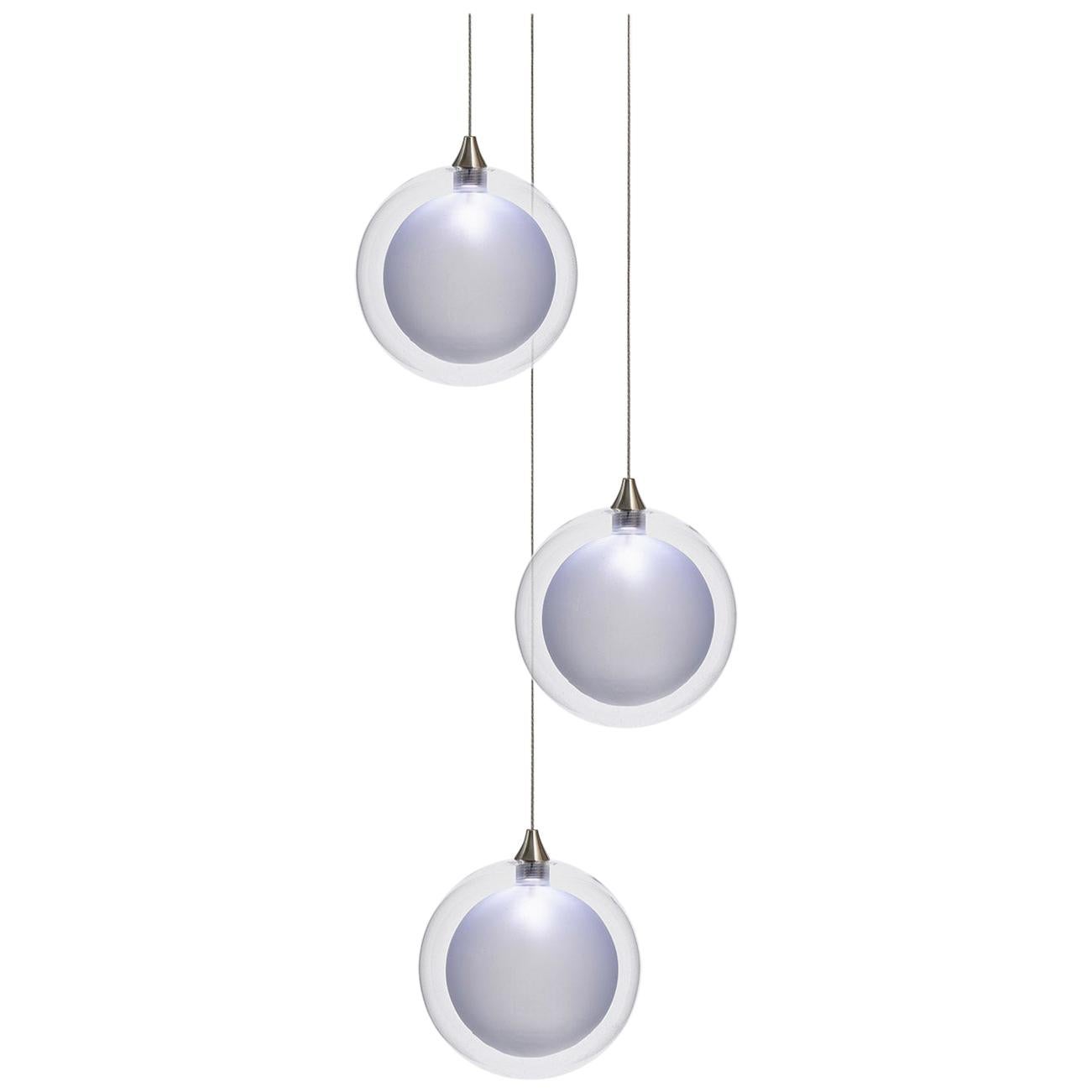 Kadur Frost 3, 4" Blown Glass Pendant Bedside Chandelier by Shakuff For Sale