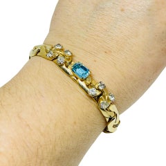 KAFIN NEW YORK signed vintage gold tone chain topaz glass designer bracelet