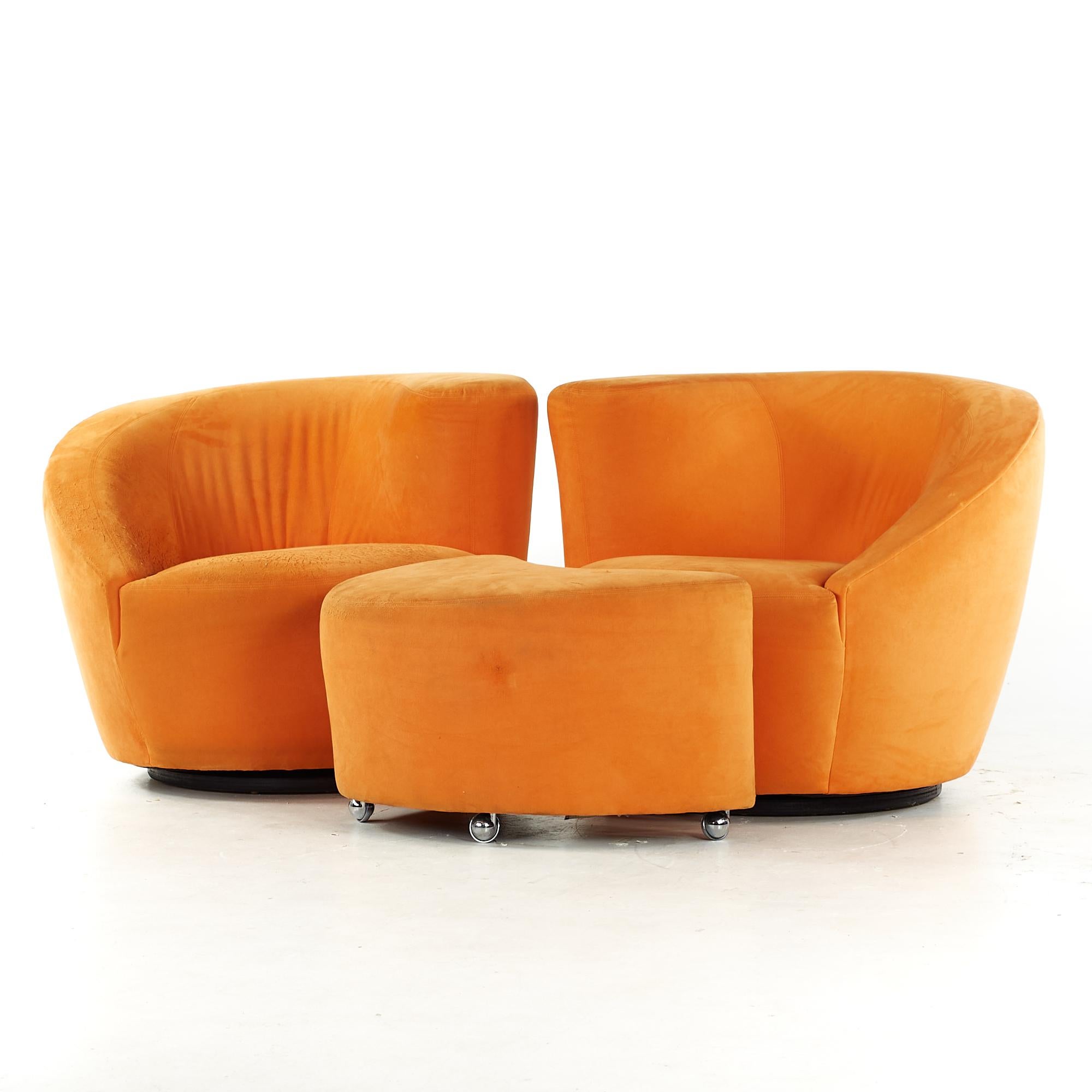 Mid-Century Modern Kagan for Directional Midcentury Lounge Chairs with Ottoman, Pair For Sale