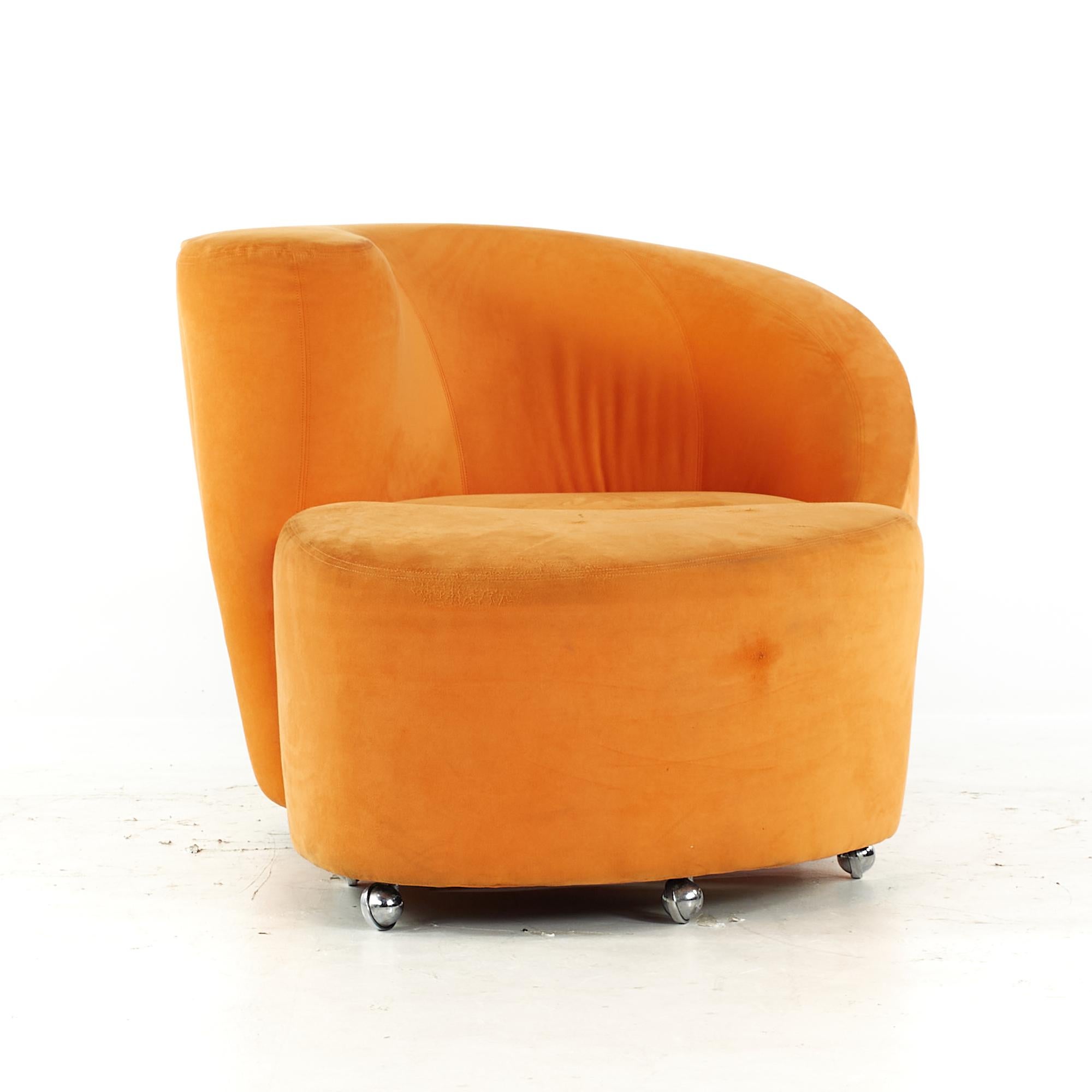 Kagan for Directional Midcentury Lounge Chairs with Ottoman, Pair In Good Condition For Sale In Countryside, IL