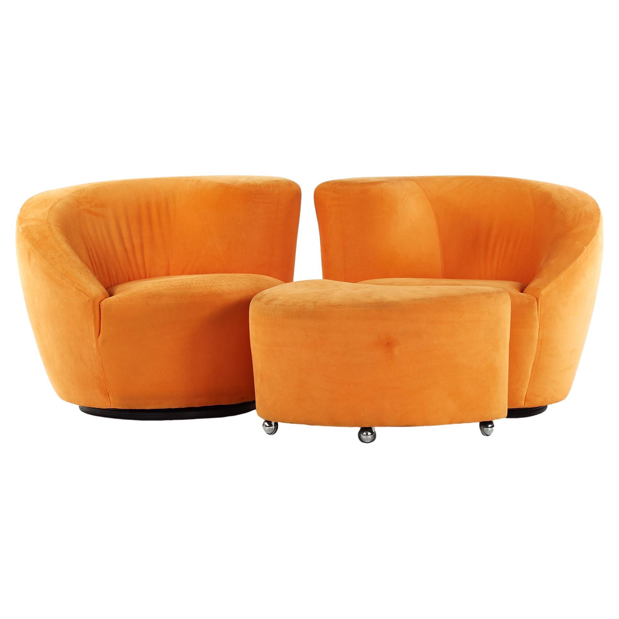 Kagan for Directional Midcentury Lounge Chairs with Ottoman, Pair For Sale