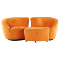 Kagan for Directional Midcentury Lounge Chairs with Ottoman, Pair