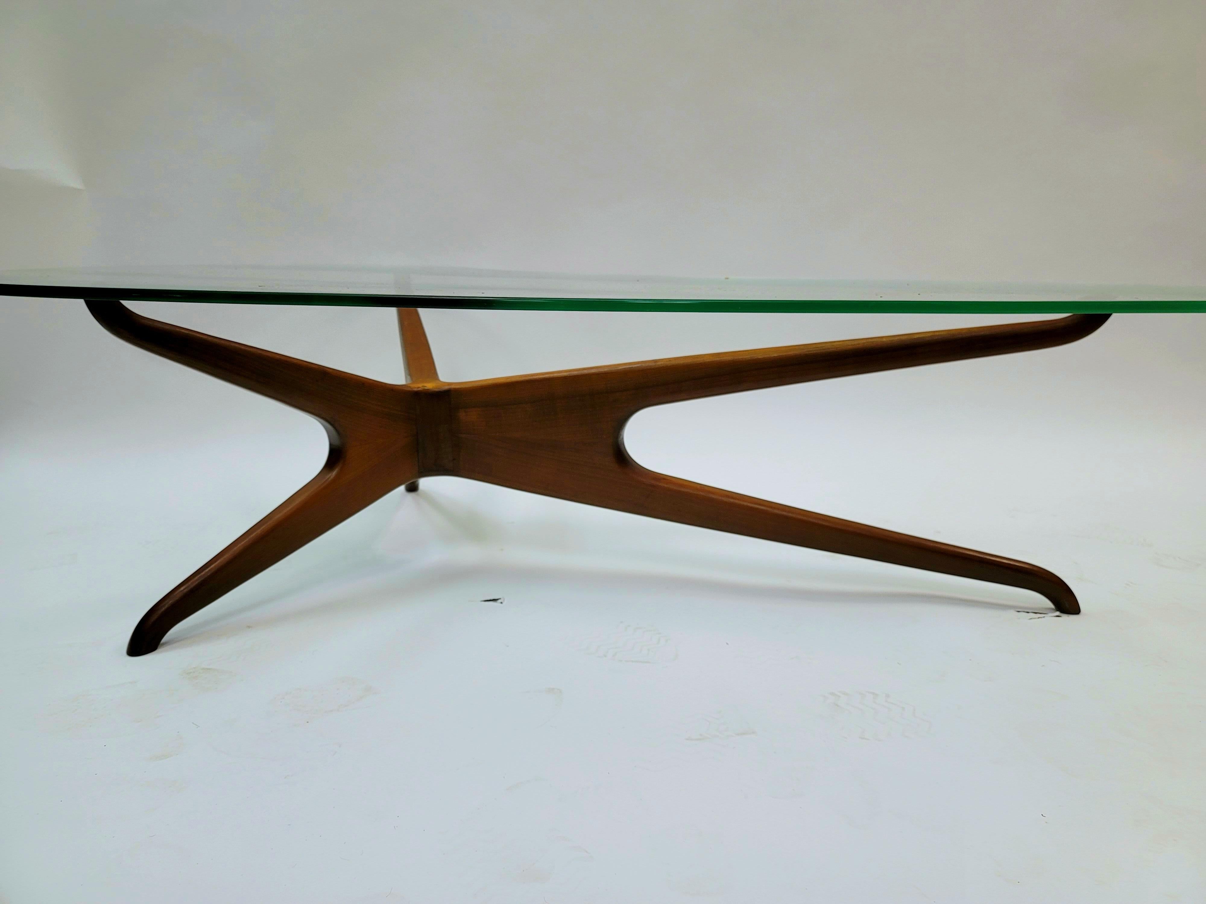 Wood and Glass Trisymmetric Coffee Table In Good Condition In Southampton, NJ
