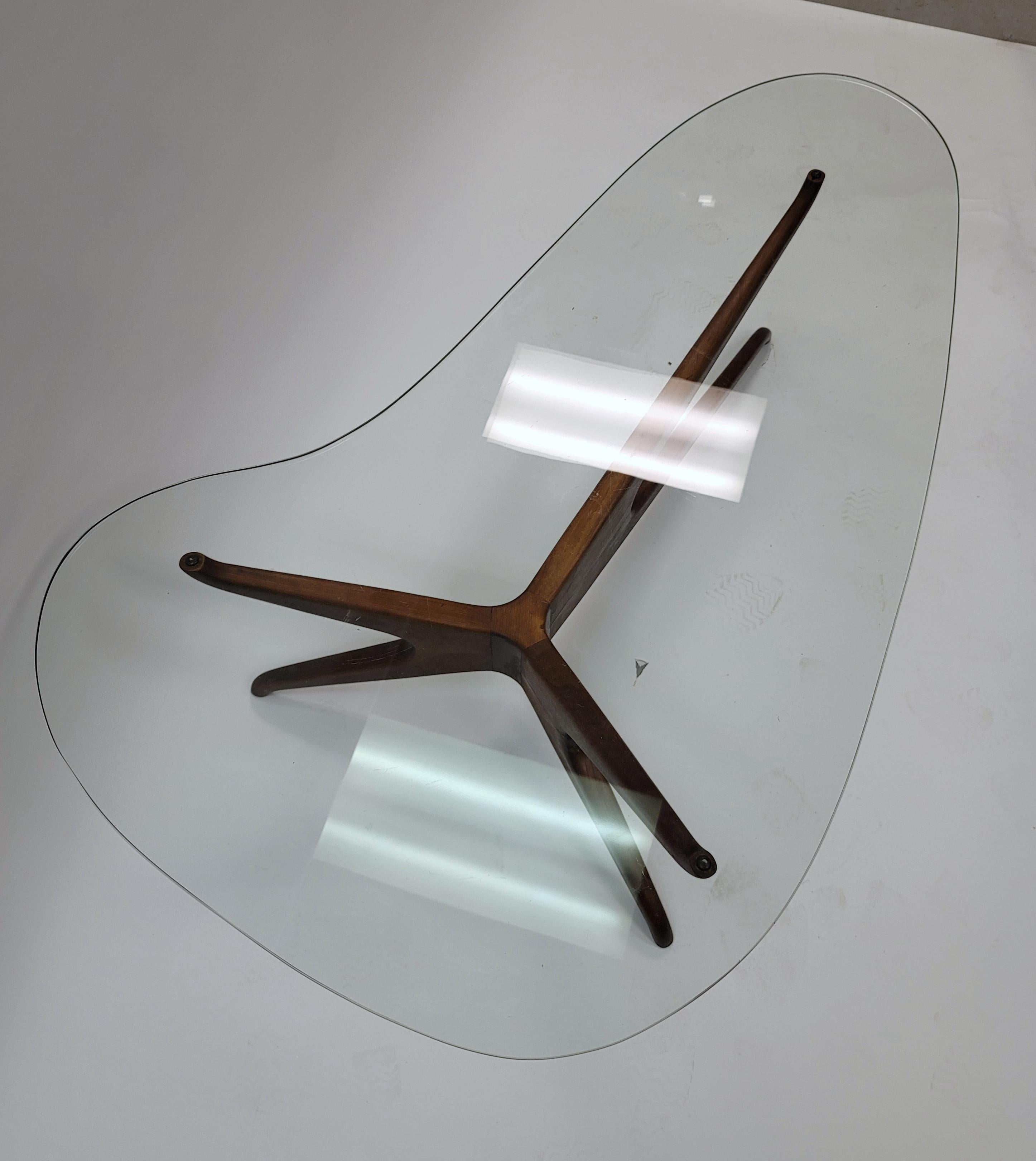 20th Century Wood and Glass Trisymmetric Coffee Table
