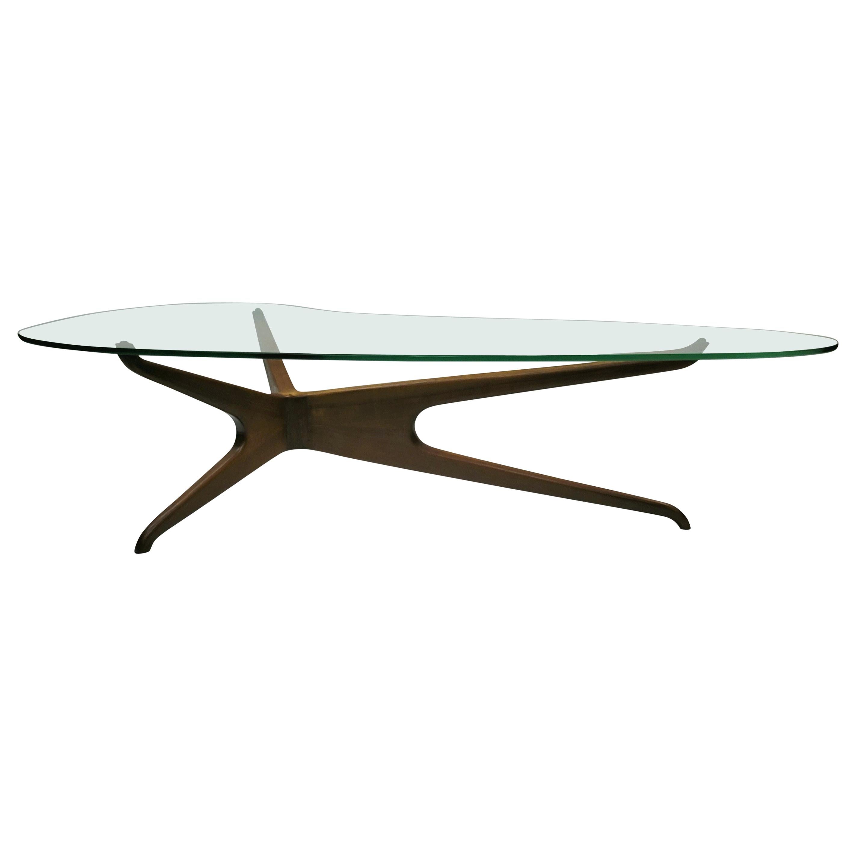 Wood and Glass Trisymmetric Coffee Table