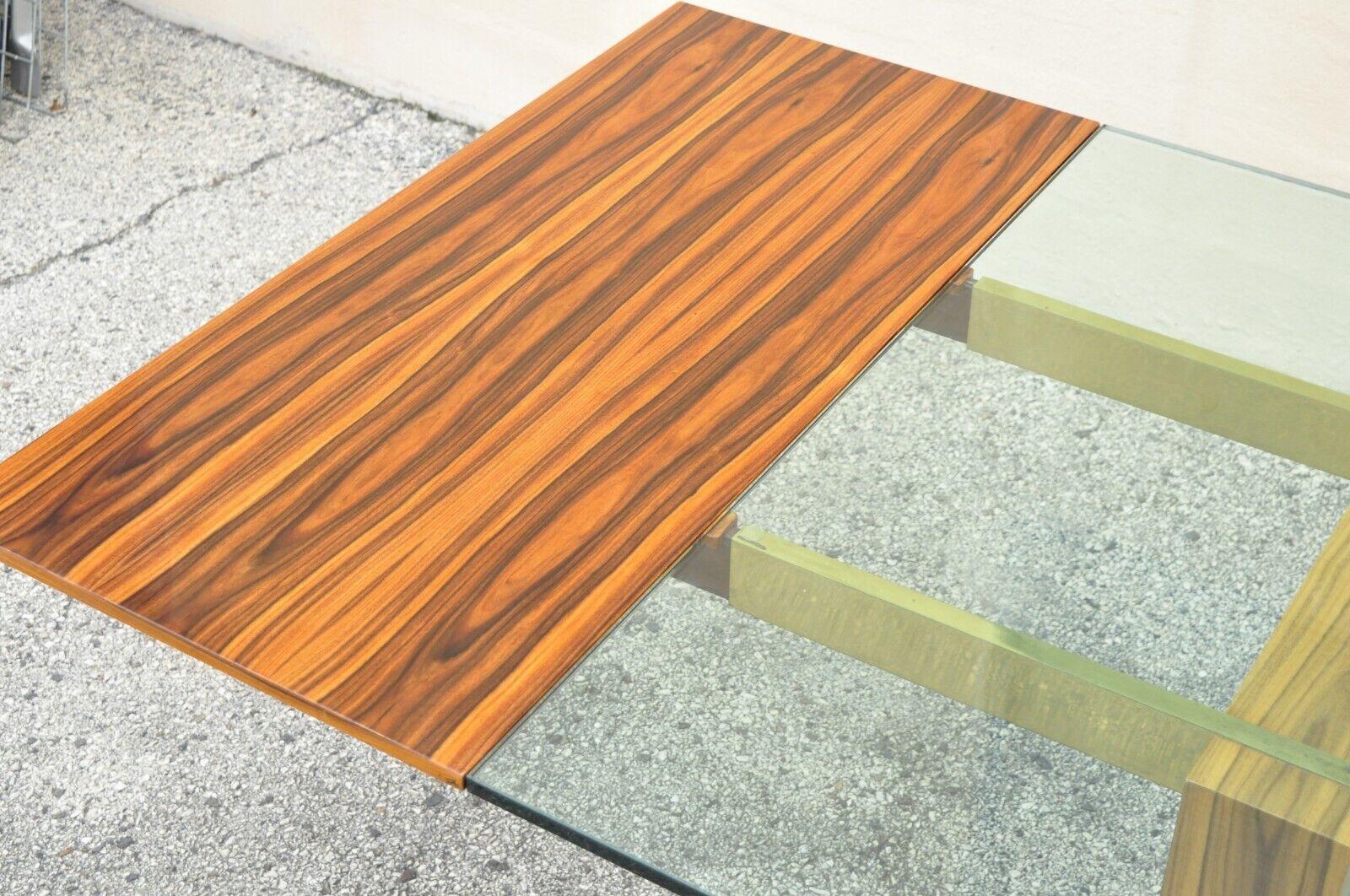 Kagan Lacquered Rosewood and Brass Cantilever Glass Top Extension Dining Table For Sale 5