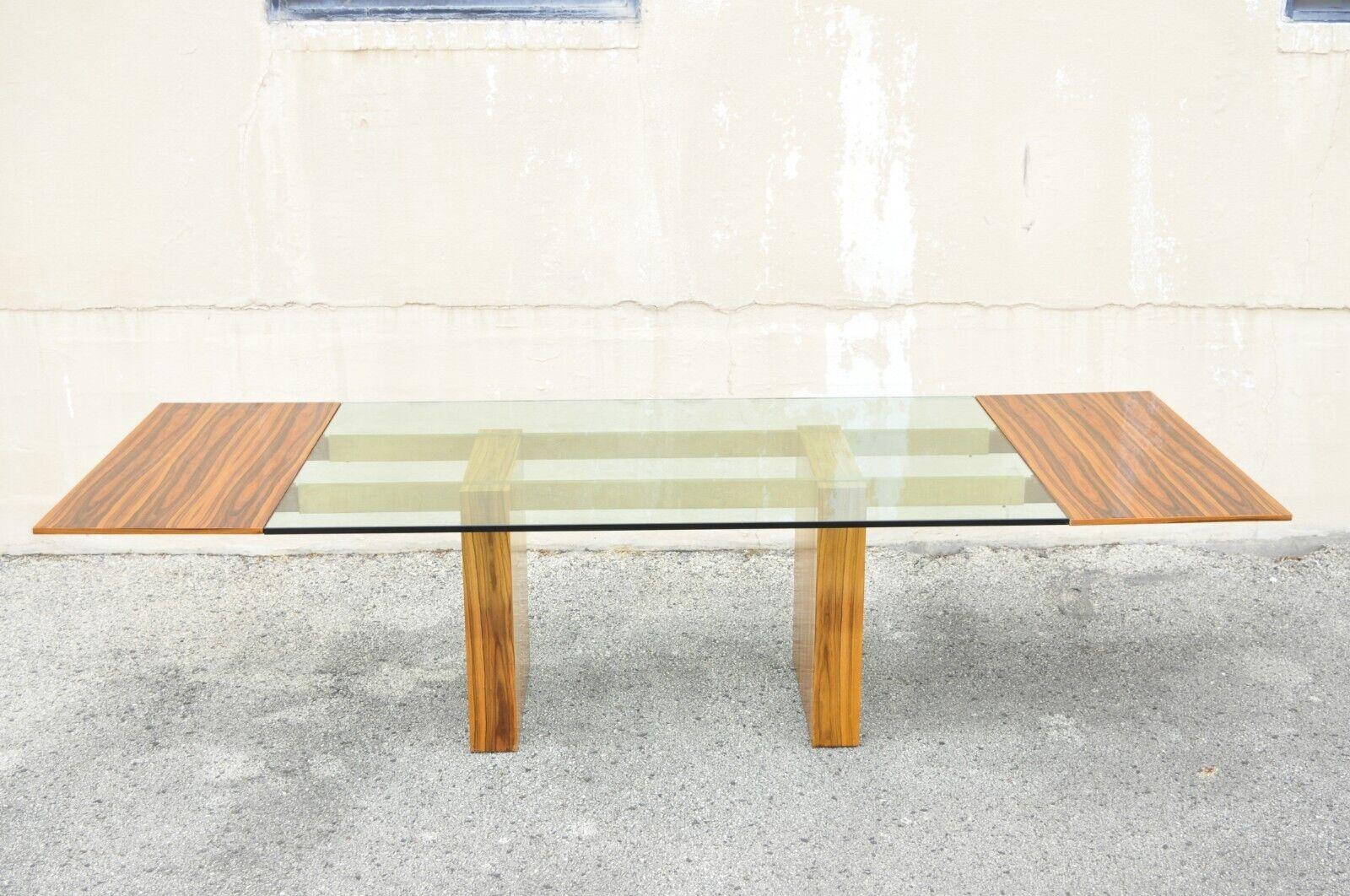 Kagan Lacquered Rosewood and Brass Cantilever Glass Top Extension Dining Table For Sale 6