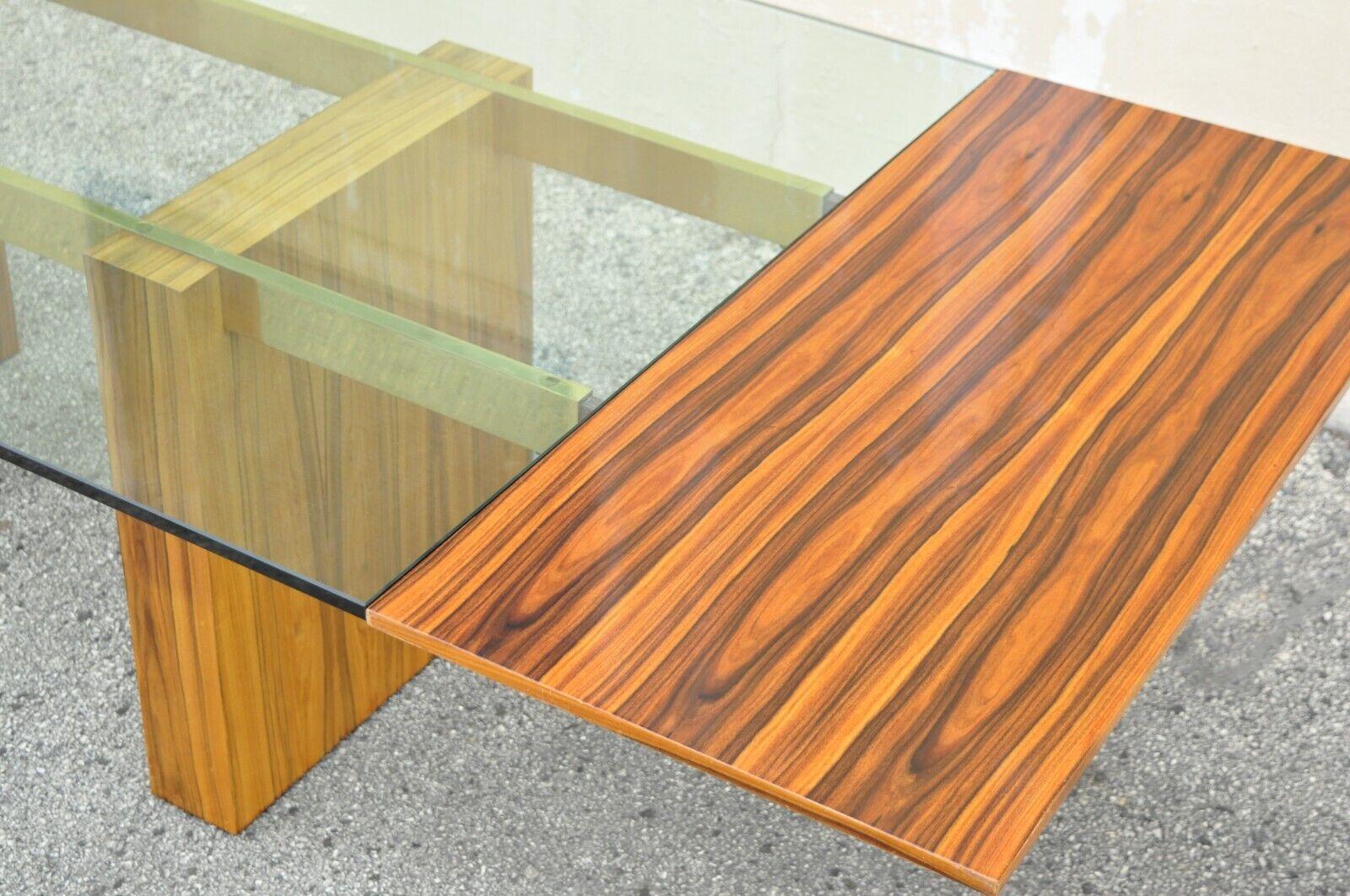 Kagan Lacquered Rosewood and Brass Cantilever Glass Top Extension Dining Table For Sale 8