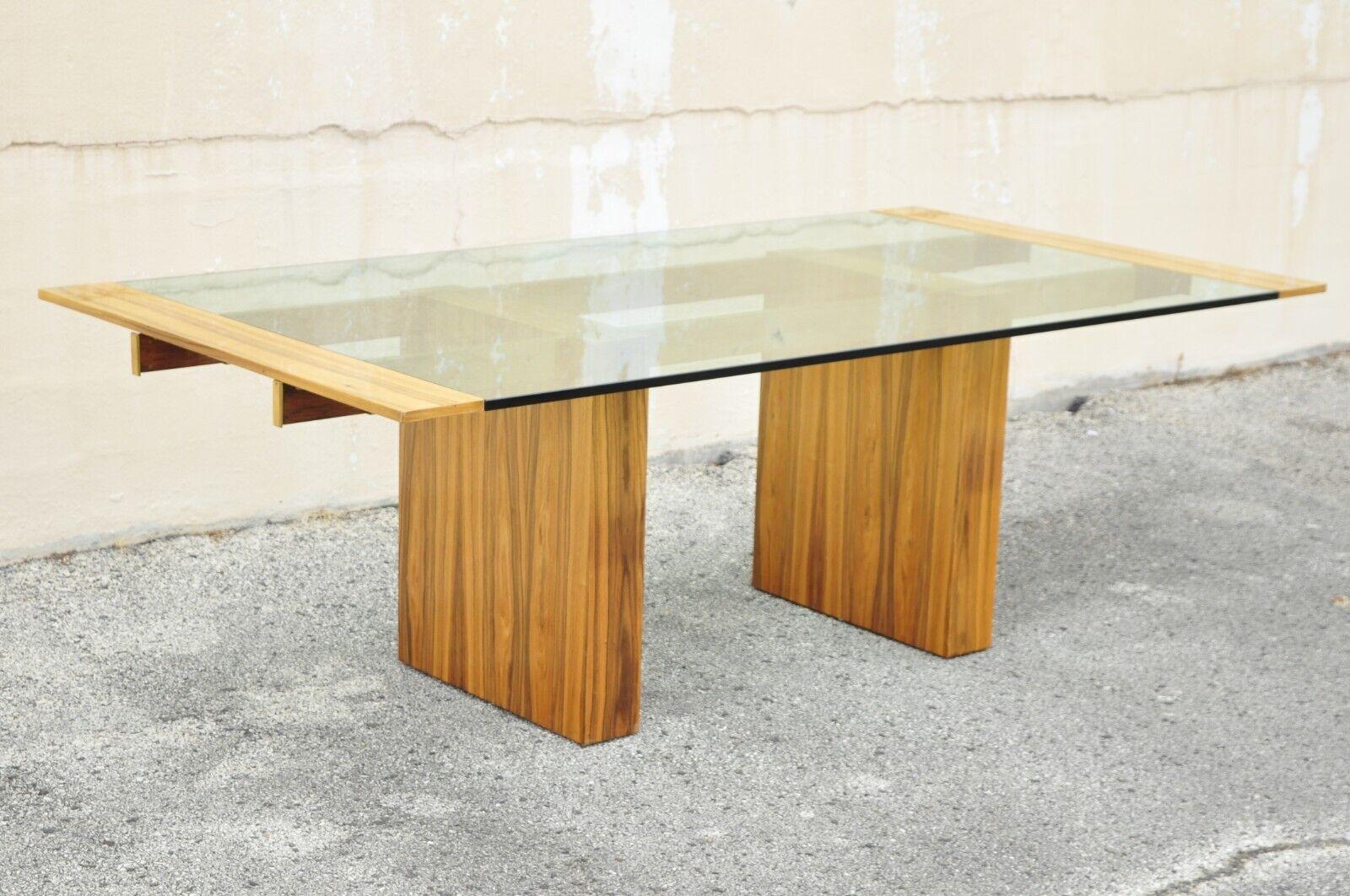 Kagan Lacquered Rosewood and Brass Cantilever Glass Top Extension Dining Table For Sale 13