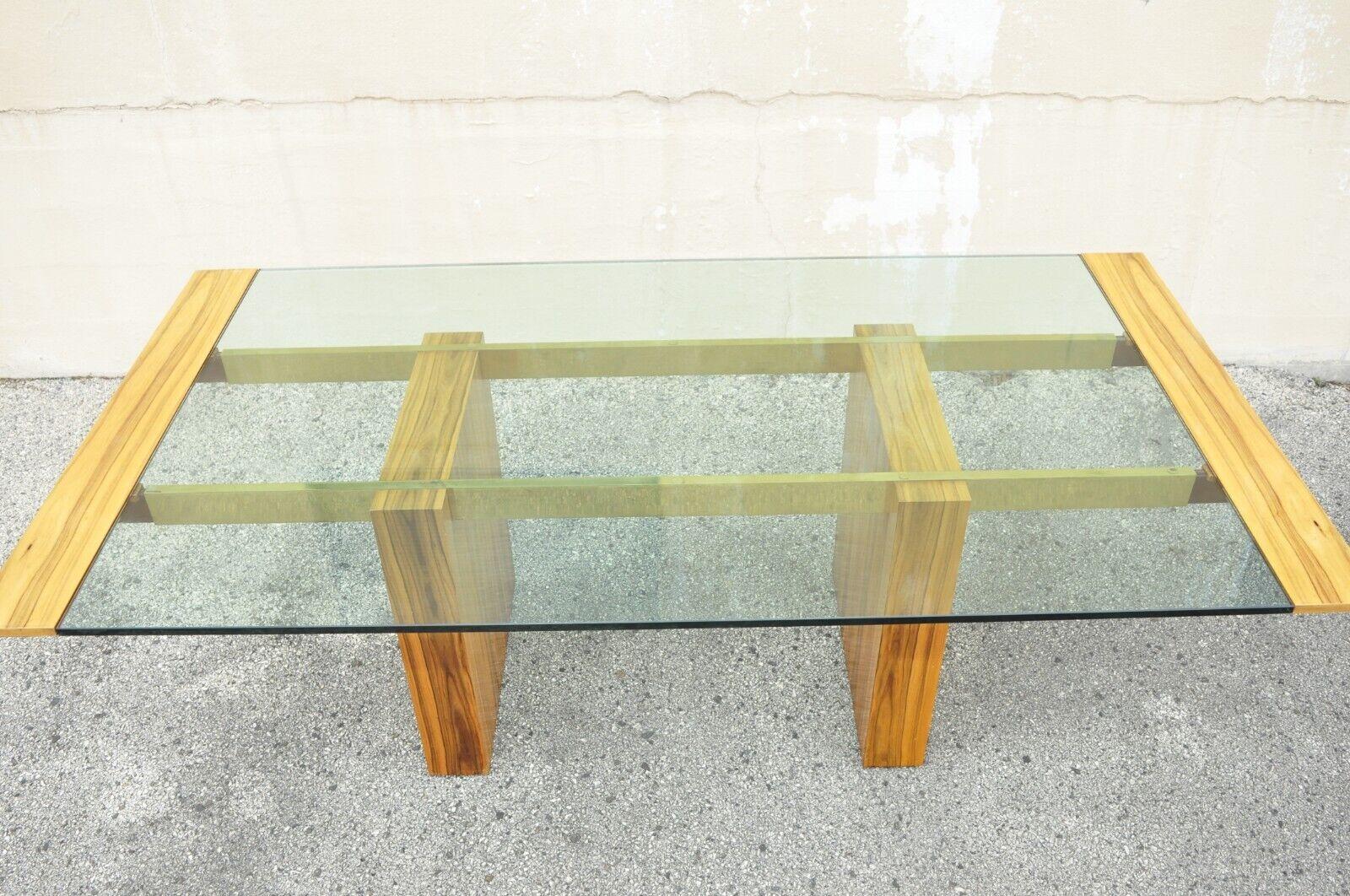 Mid-Century Modern Kagan Lacquered Rosewood and Brass Cantilever Glass Top Extension Dining Table For Sale