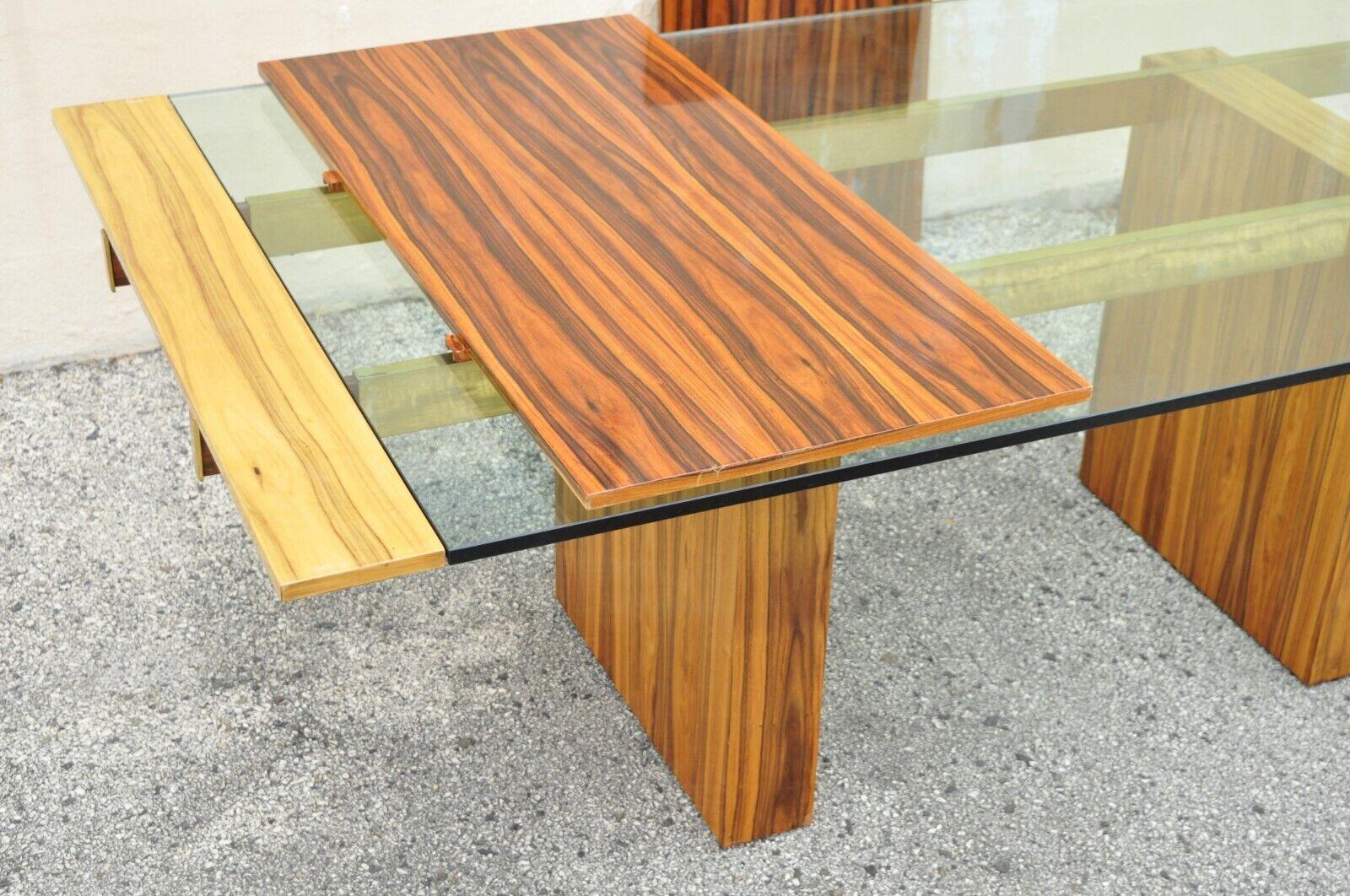 Kagan Lacquered Rosewood and Brass Cantilever Glass Top Extension Dining Table For Sale 3