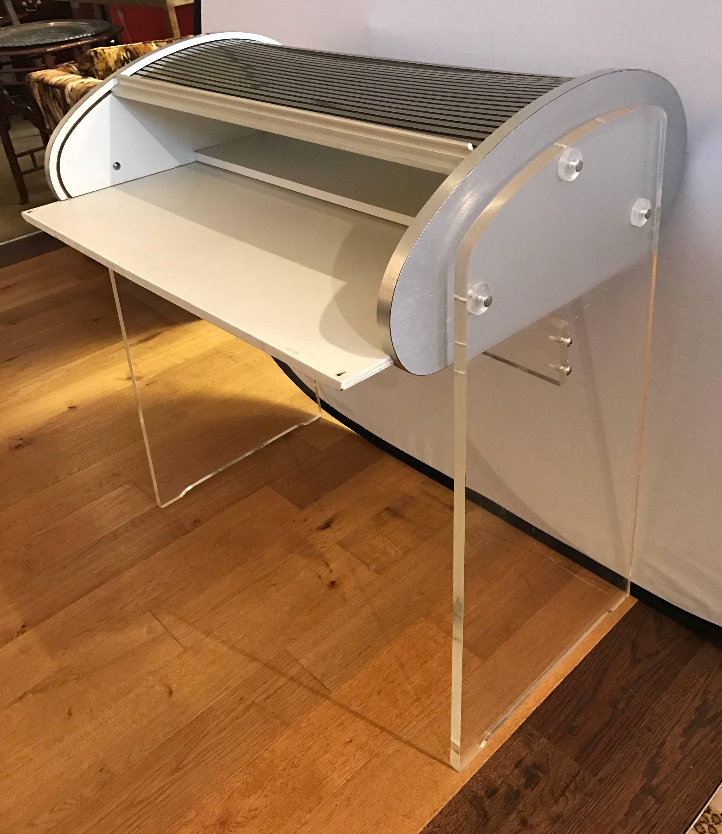 Midcentury Lucite and Aluminum Roll Top Desk In Excellent Condition In West Hartford, CT