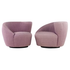 Kagan Style Midcentury Nautilus Purple Swivel Lounge Chairs, Pair