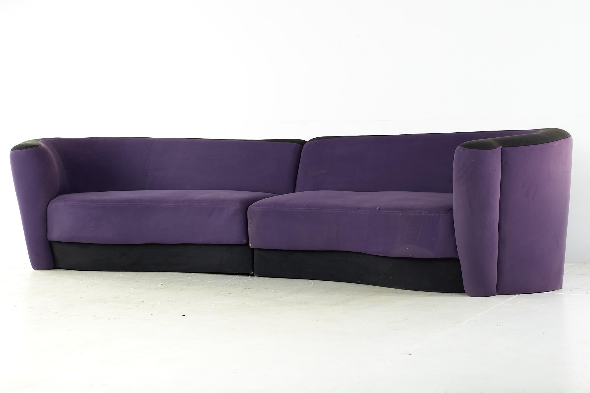 Mid-Century Modern Kagan Style Midcentury Plinth Base 2 Piece Sofa For Sale