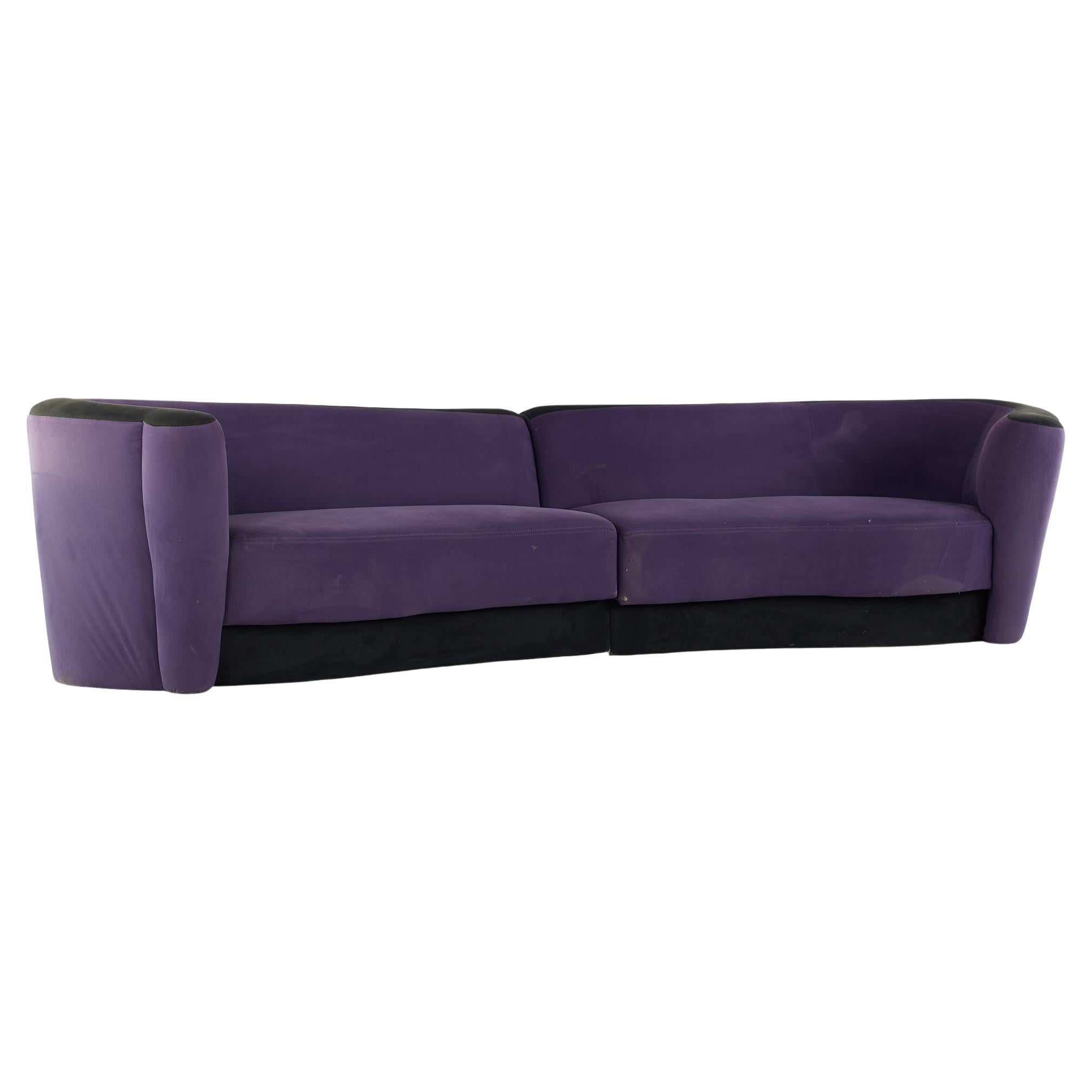 Kagan Style Midcentury Plinth Base 2 Piece Sofa For Sale