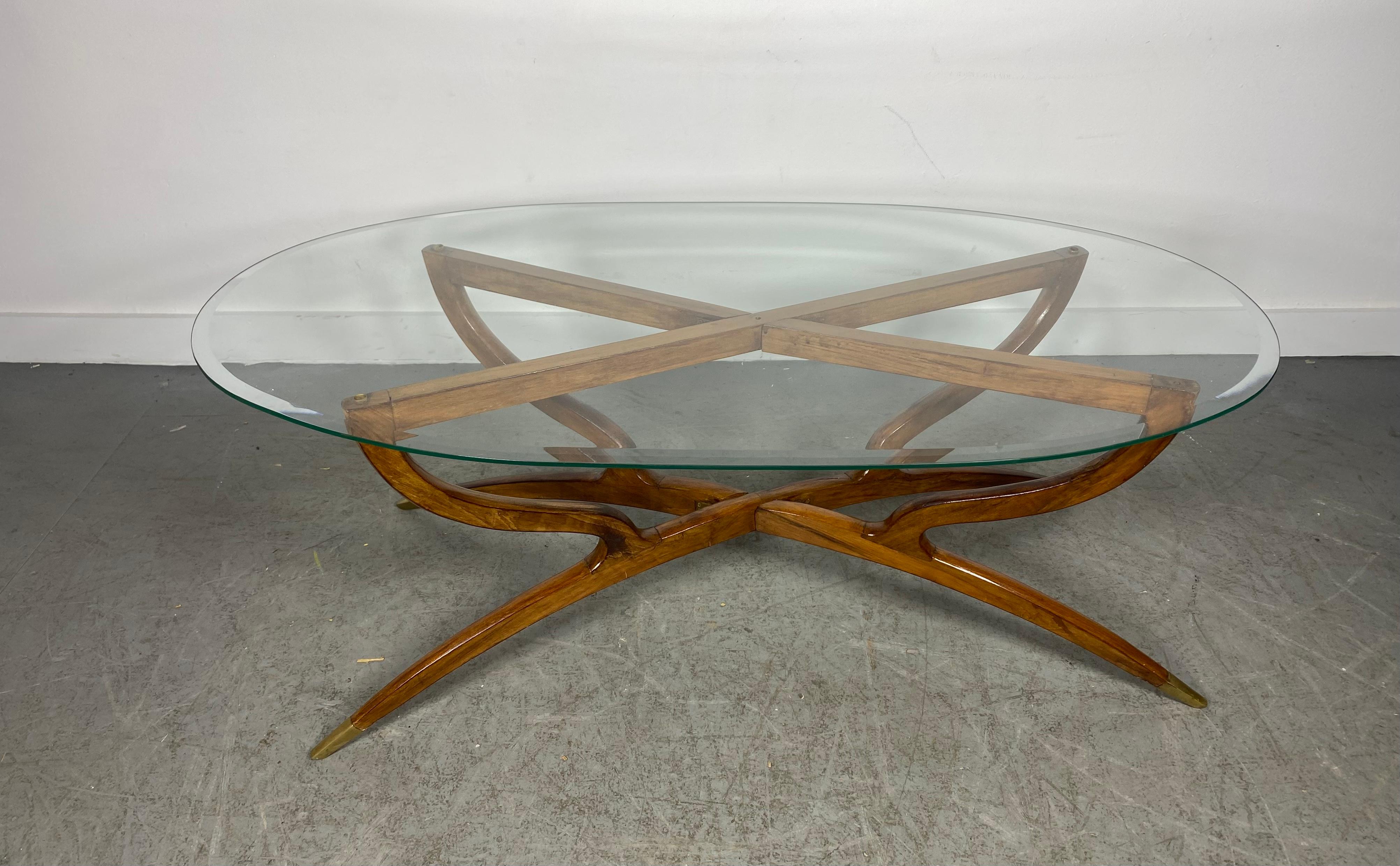 Beveled Kagan Style Modernist Spider Leg Coffee / Cocktail Table For Sale
