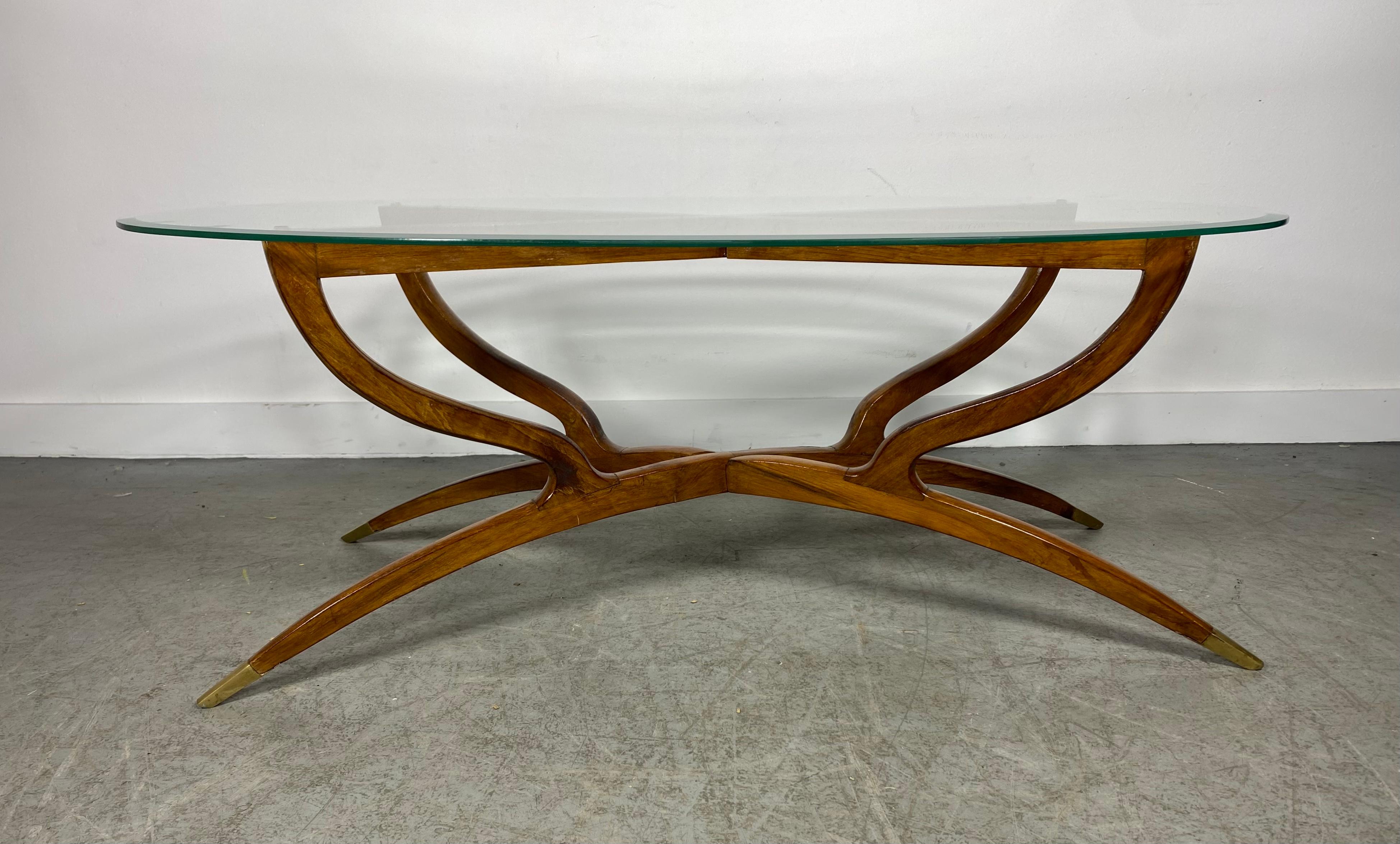 Brass Kagan Style Modernist Spider Leg Coffee / Cocktail Table For Sale