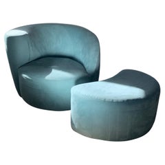 Retro Kagan Style Swivel Lounge Chair and Ottoman in Powder Blue, 1960s