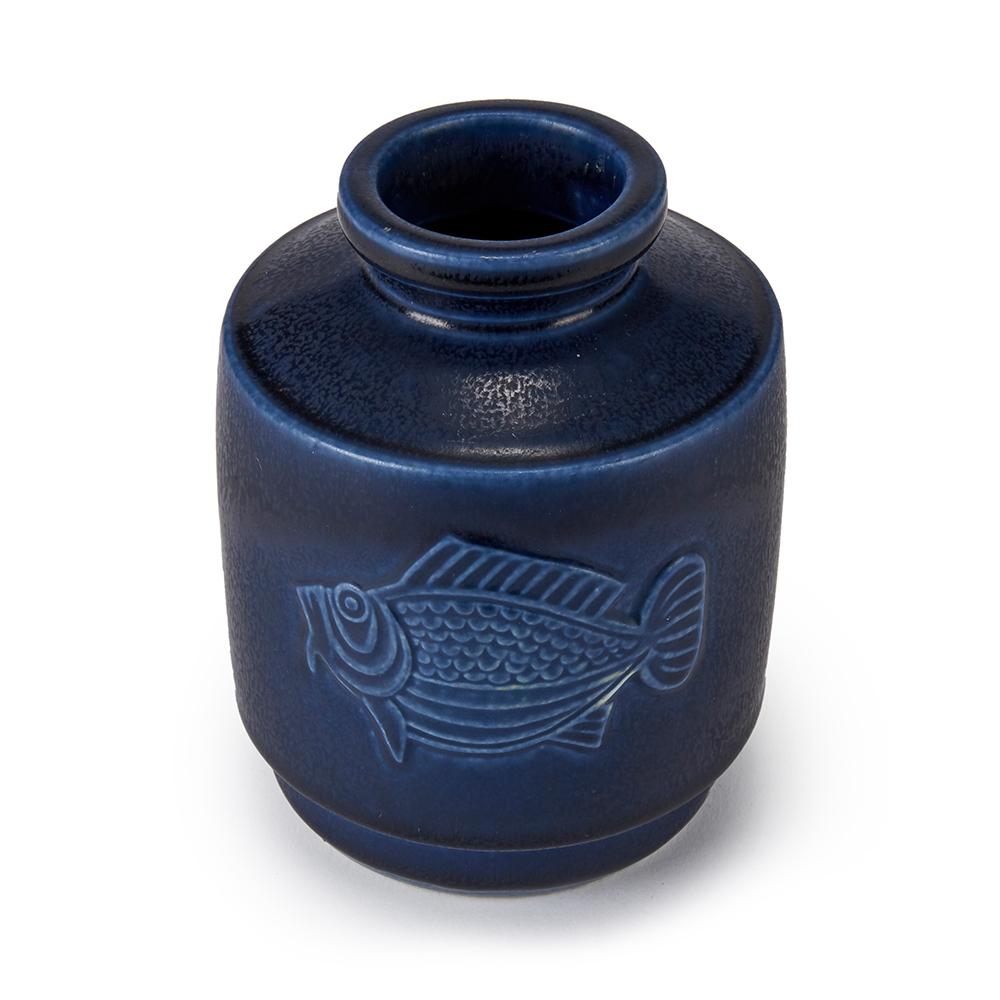 Vernissé Kage Verk Stad Gustavsberg Vase à poisson émaillé bleu:: vers 1950 en vente