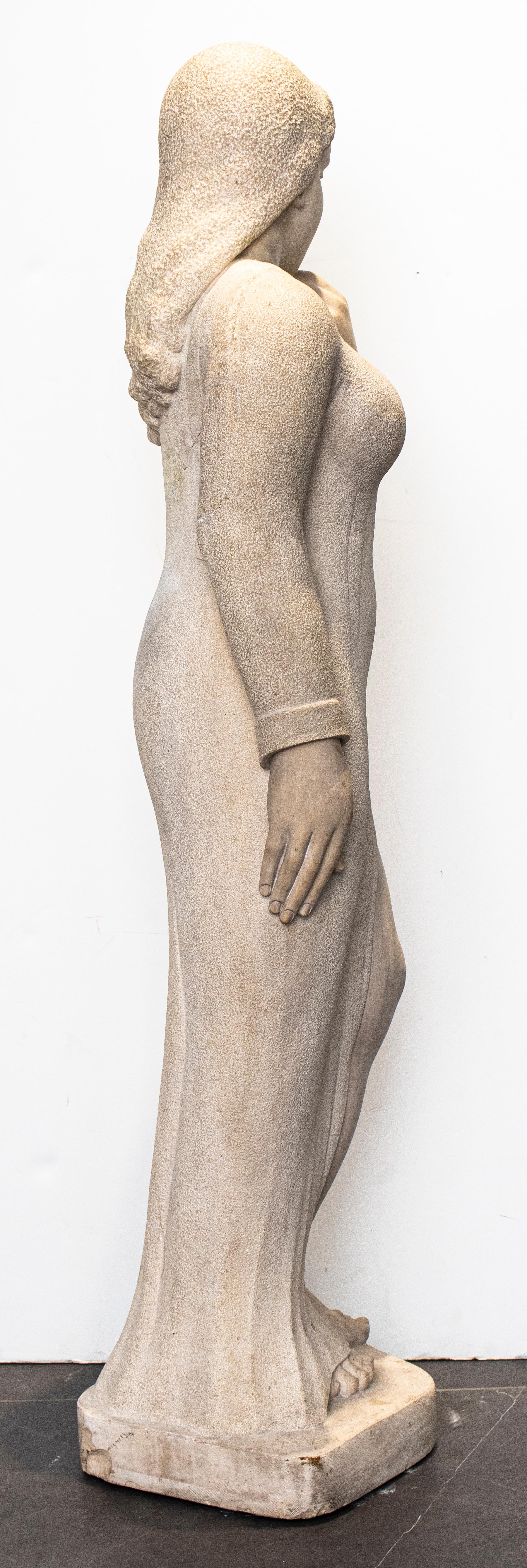 'Kahan' Modernist Signed Carved Stone Woman Sculpture In Good Condition For Sale In New York, NY