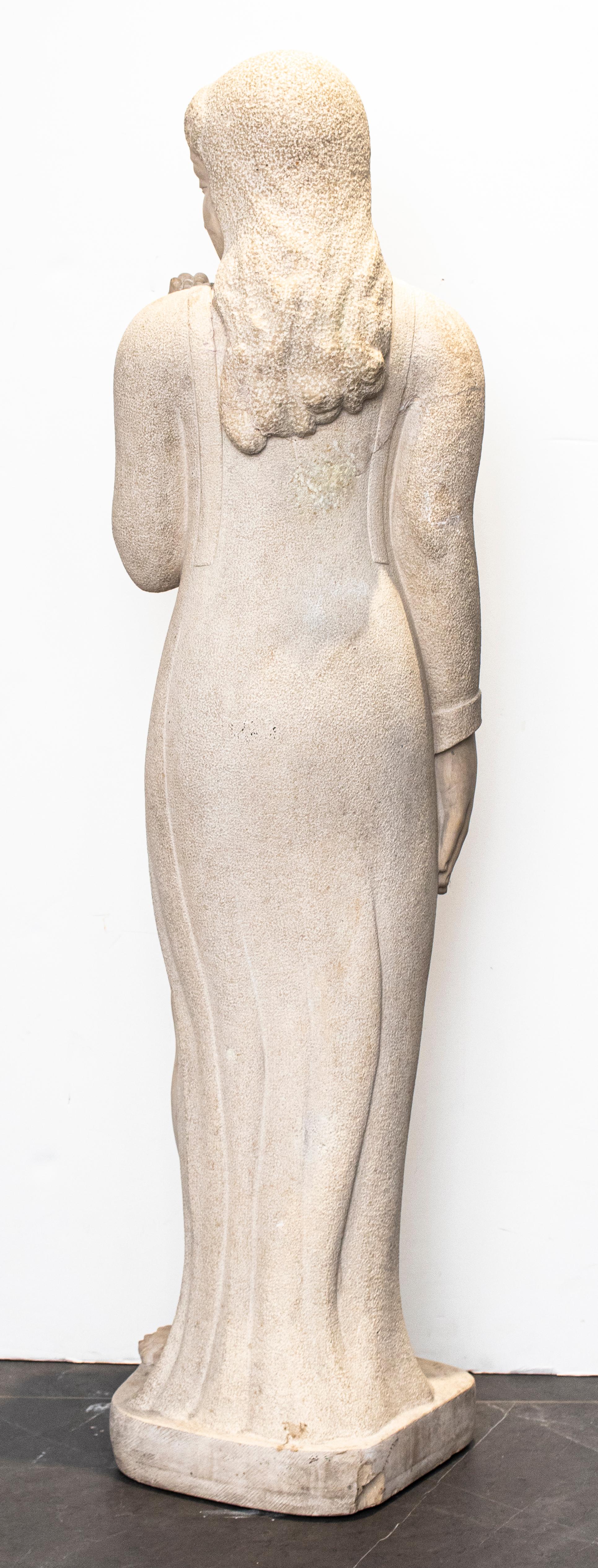 'Kahan' Modernist Signed Carved Stone Woman Sculpture For Sale 1
