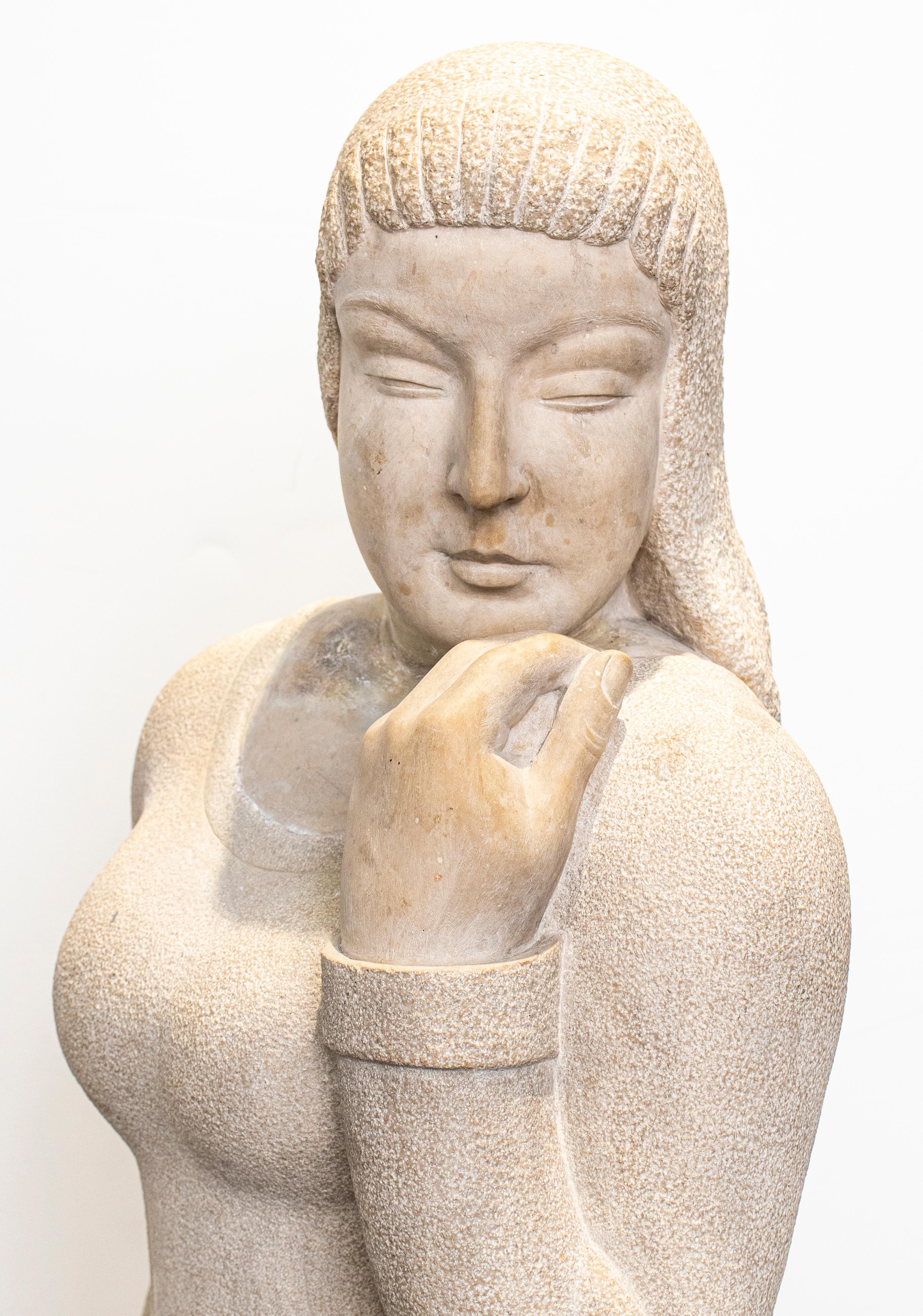 'Kahan' Modernist Signed Carved Stone Woman Sculpture For Sale 4