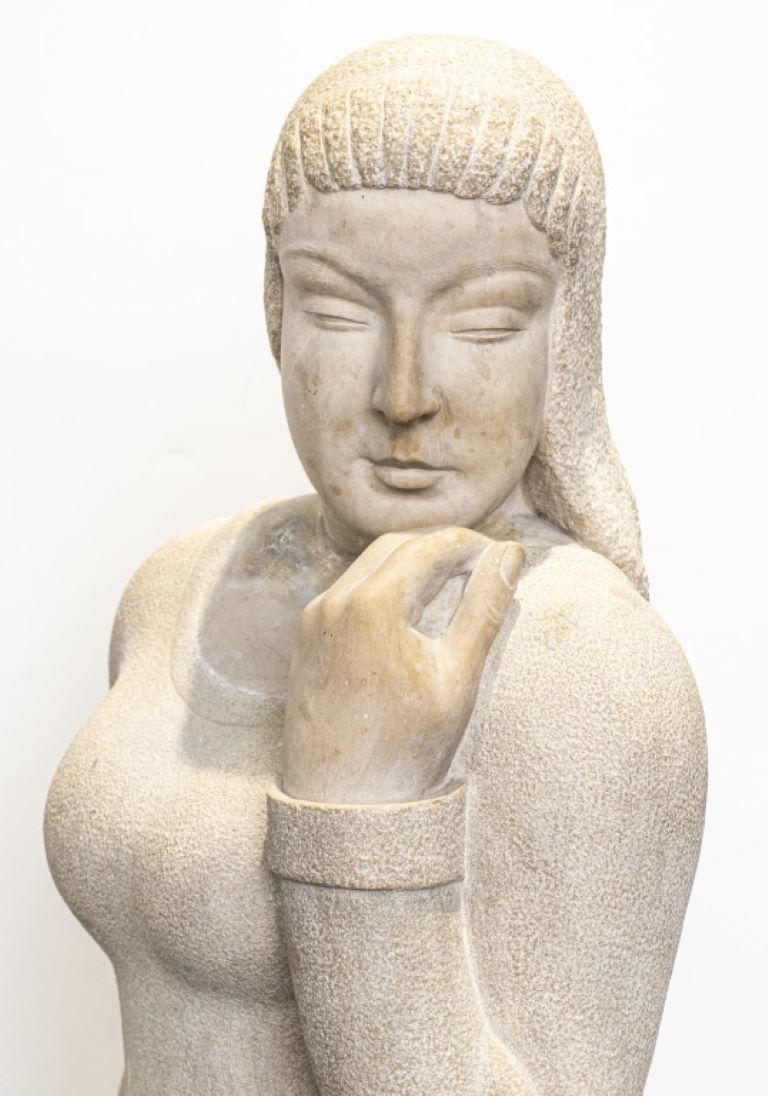 Kahan Signed Carved Stone Woman Sculpture For Sale 6