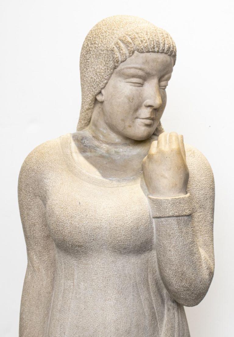 Kahan Signed Carved Stone Woman Sculpture In Good Condition For Sale In New York, NY