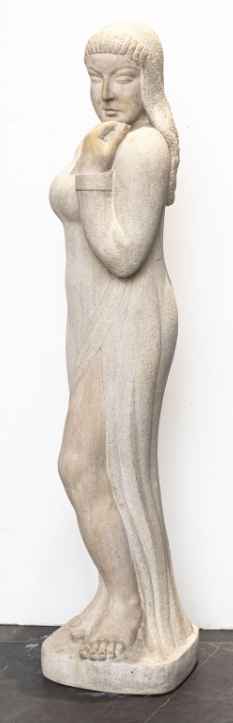 Kahan Signed Carved Stone Woman Sculpture For Sale 4