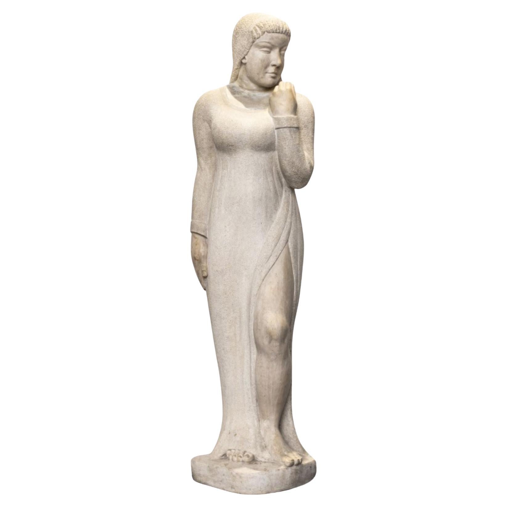 Kahan Signed Carved Stone Woman Sculpture For Sale