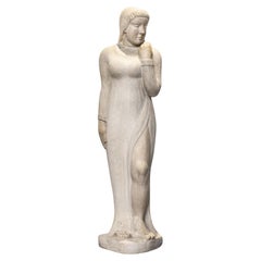 Kahan Signed Carved Stone Woman Sculpture