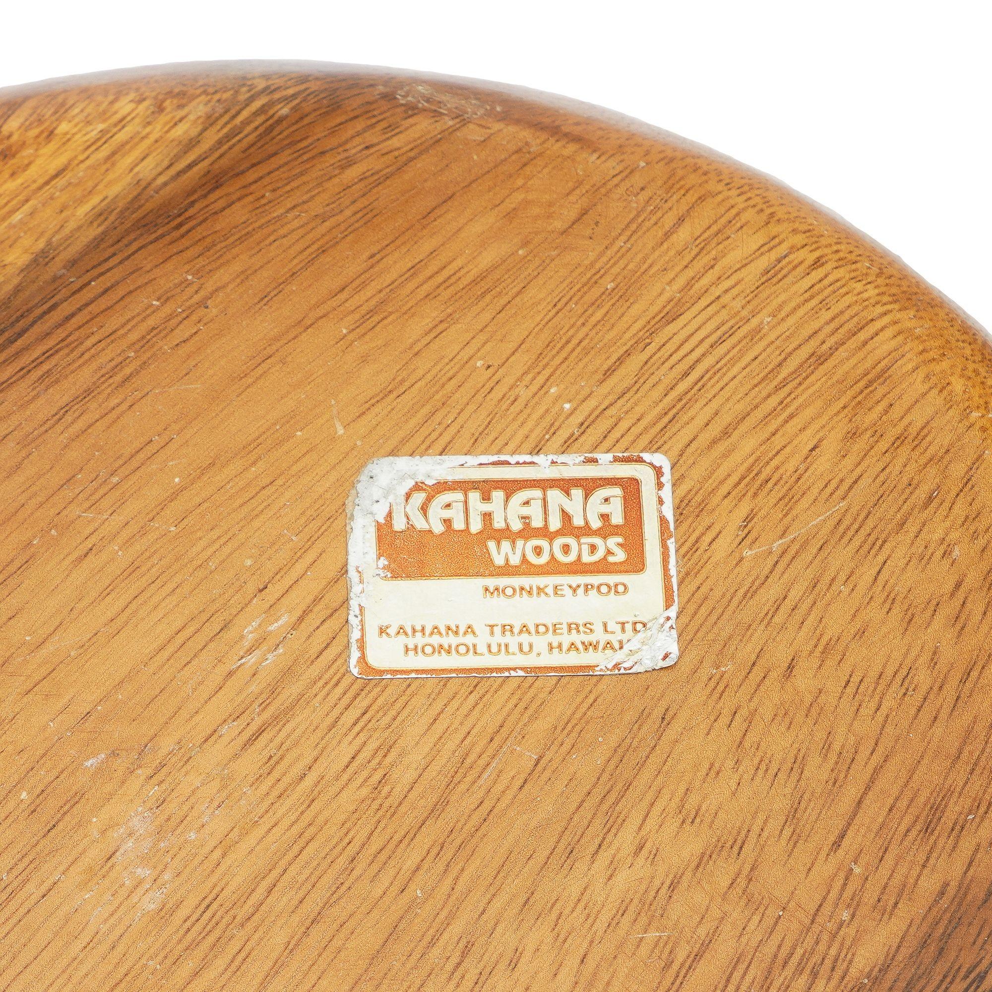 20th Century Kahana Traders hand carved monkeypod wood bowl, 1950-55 For Sale