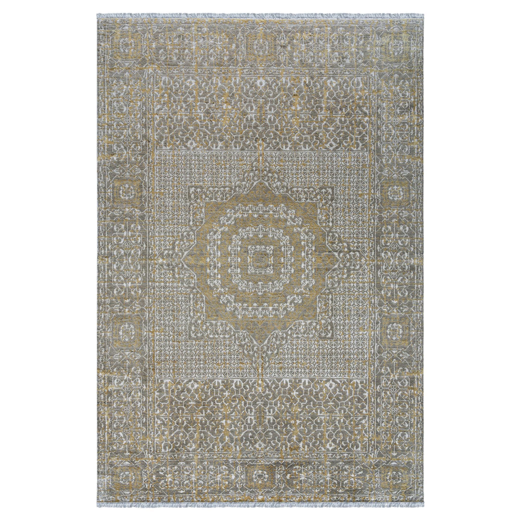 Kahhal Looms Mamluk Medallion Infused "Gold" Hand-Knotted 300x200 Rug For Sale