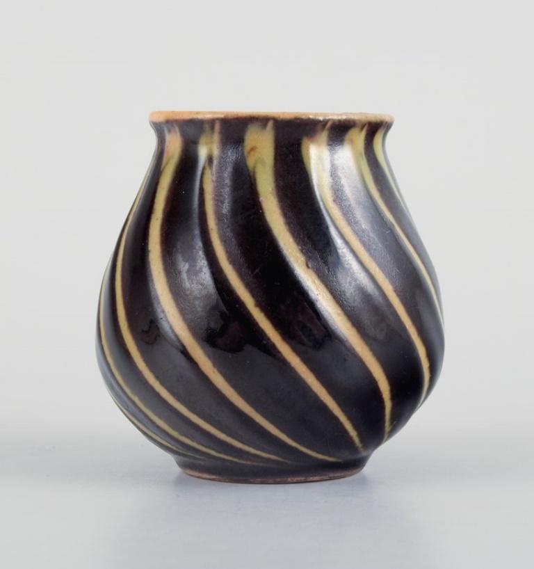 Mid-20th Century Kähler, a miniature vase and a lidded container. Hand-decorated. 1940s. For Sale