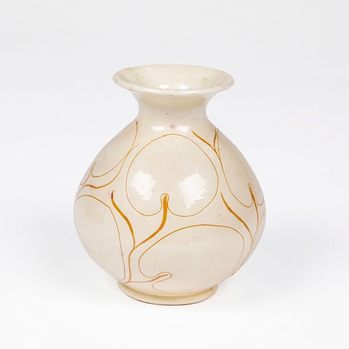 Kähler Art Deco Vase with Water Lily Motif, Denmark, circa 1920s–1930s