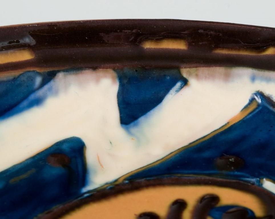 Danish Kähler ceramic dish in cow horn technique. Abstract motif. Ca 1930s For Sale